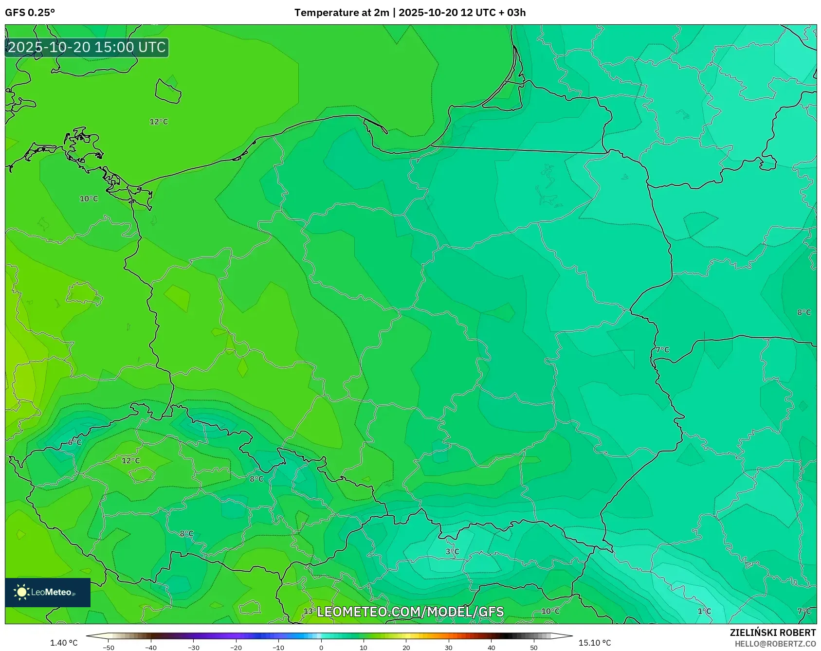 GFS model - Poland, Temperature at 2m GFS model - Poland, Temperature at 2m