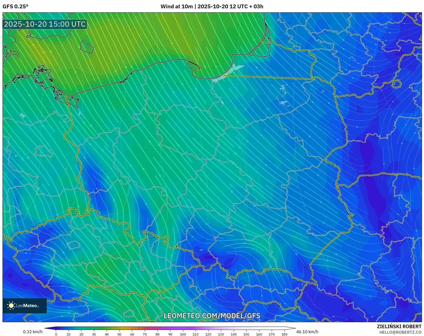 GFS model - Poland, Wind at 10m GFS model - Poland, Wind at 10m