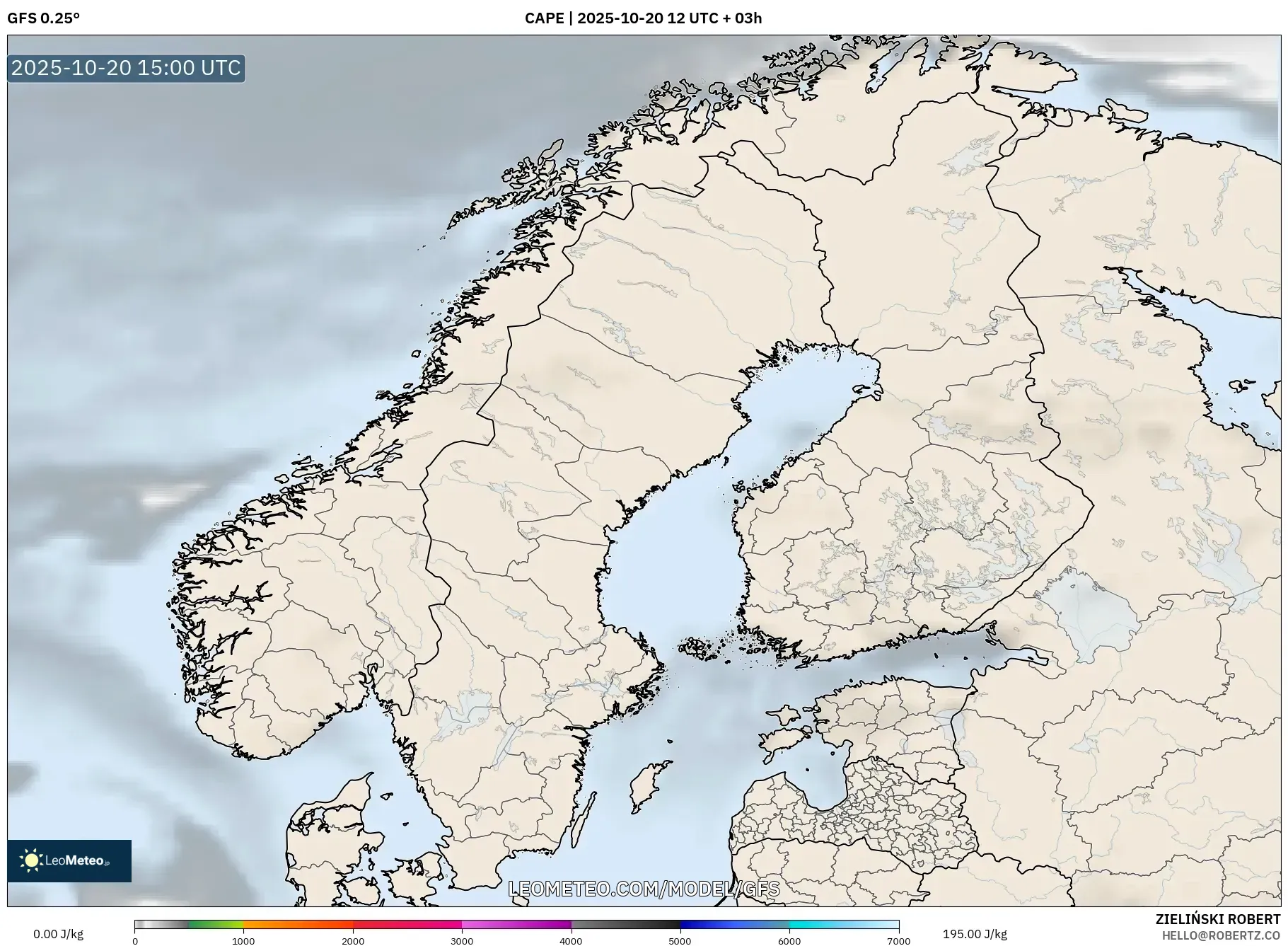 GFS model - Scandinavia, CAPE GFS model - Scandinavia, CAPE