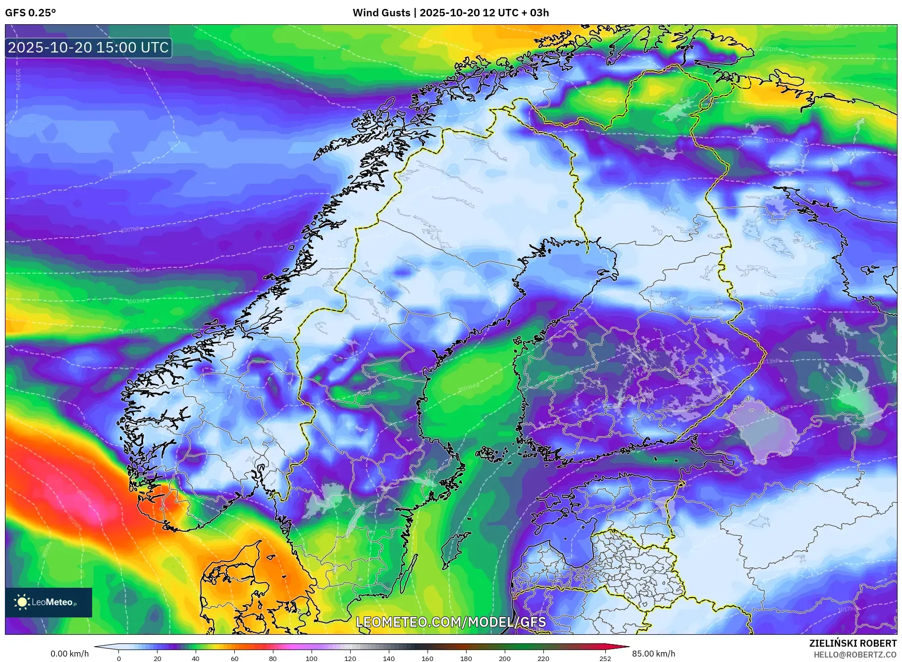 GFS model - Scandinavia, Wind Gusts GFS model - Scandinavia, Wind Gusts