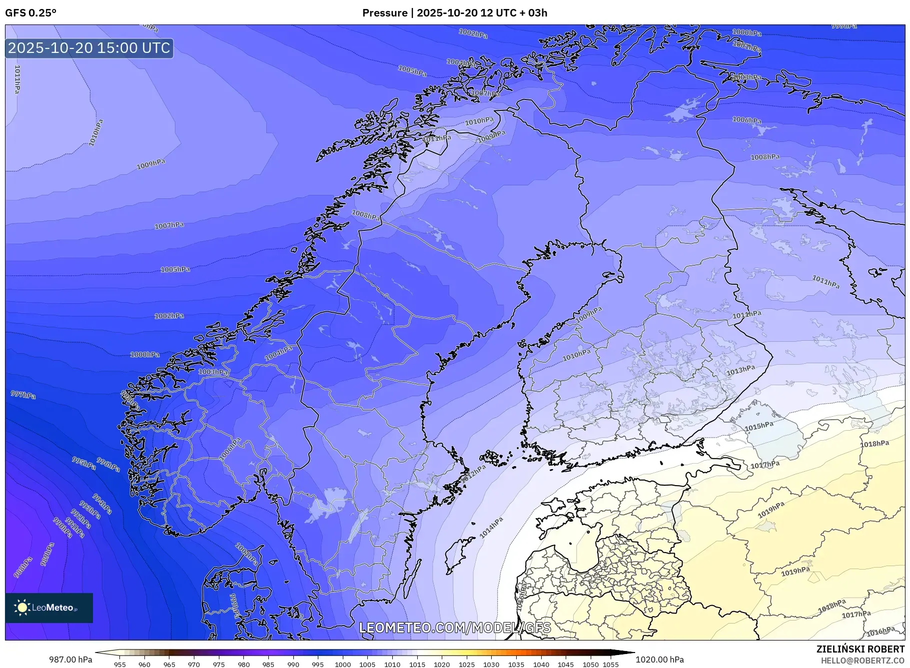 GFS model - Scandinavia, Pressure GFS model - Scandinavia, Pressure