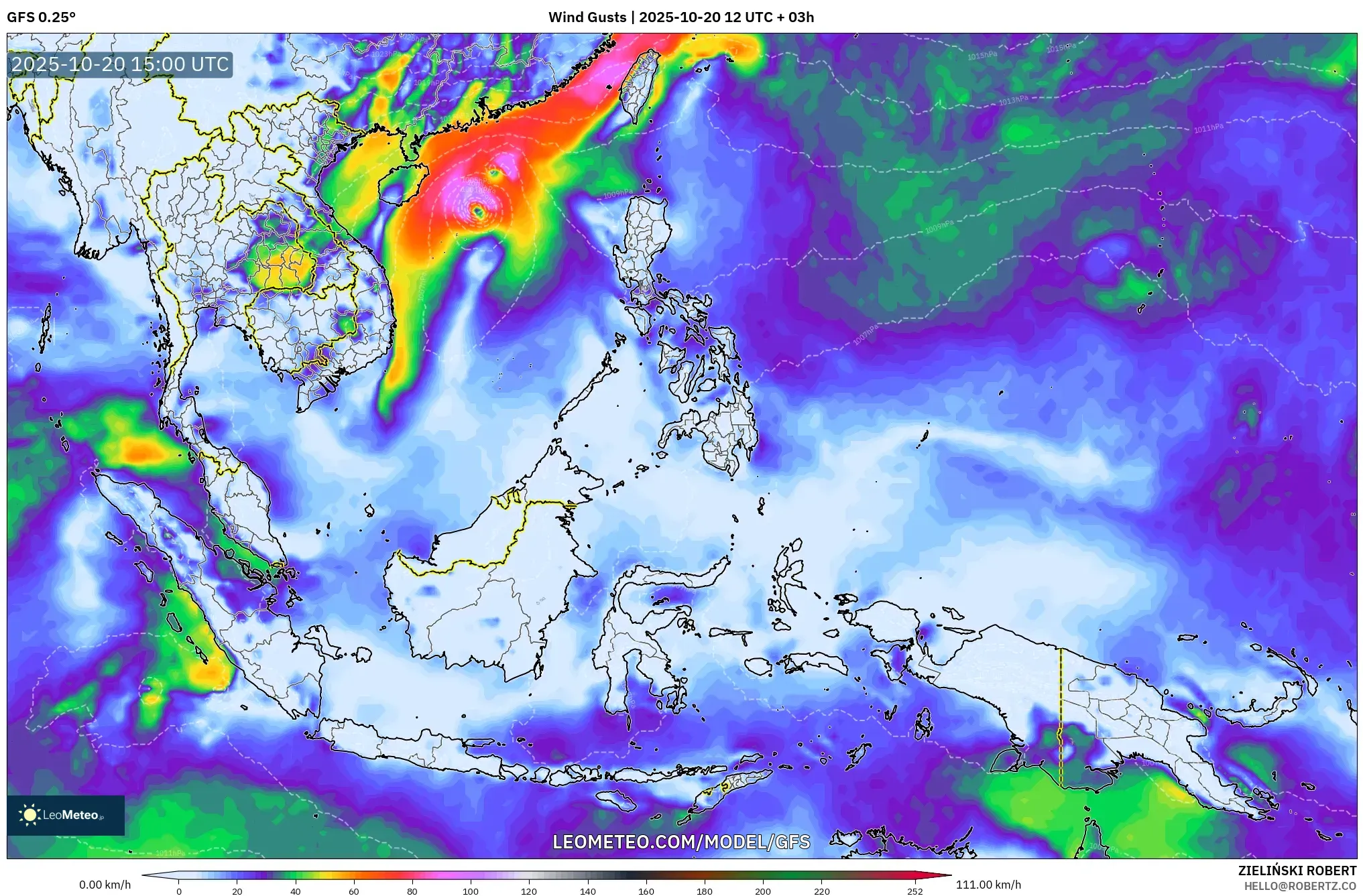 GFS model - South East Asia, Wind Gusts GFS model - South East Asia, Wind Gusts