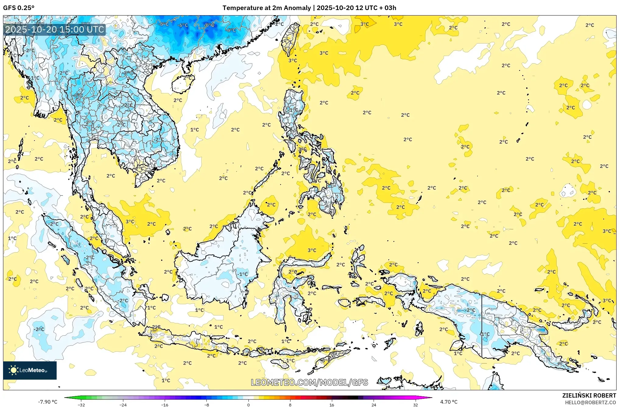 GFS model - South East Asia, Temperature at 2m Anomaly GFS model - South East Asia, Temperature at 2m Anomaly
