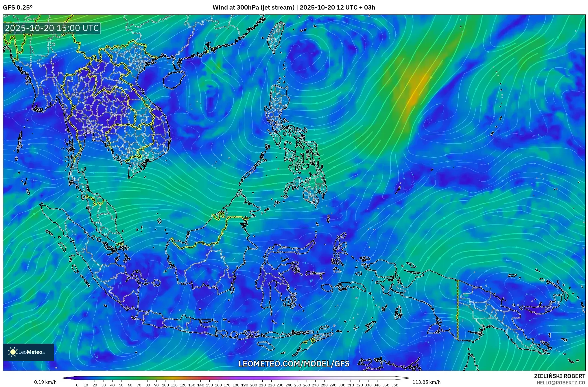 GFS model - South East Asia, Wind at 300hPa (jet stream) GFS model - South East Asia, Wind at 300hPa (jet stream)