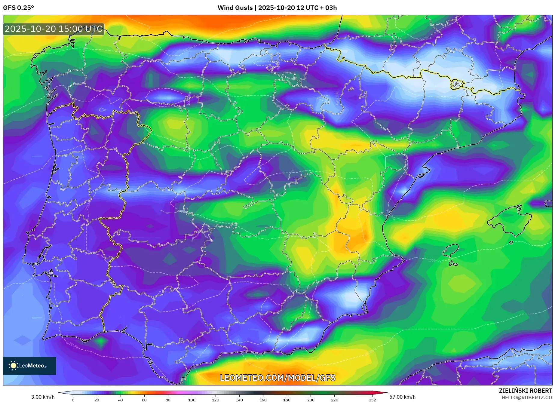 GFS model - Spain, Wind Gusts