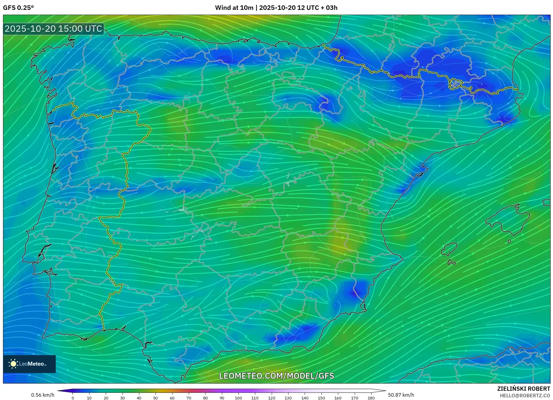GFS model - Spain, Wind at 10m GFS model - Spain, Wind at 10m