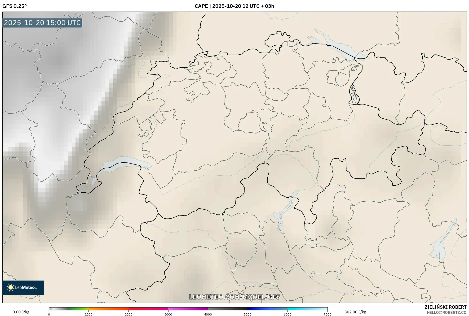 GFS model - Switzerland, CAPE GFS model - Switzerland, CAPE