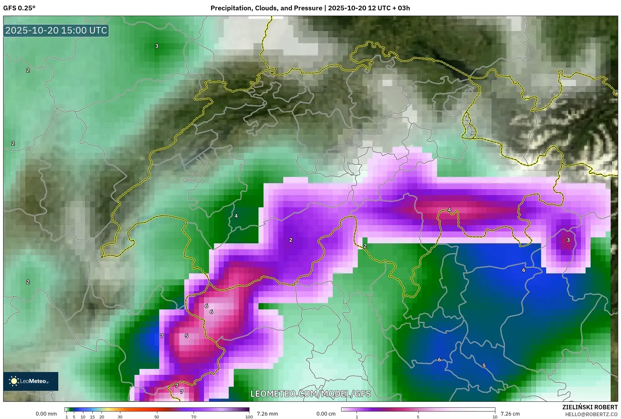 GFS model - Switzerland, Precipitation, Clouds, and Pressure GFS model - Switzerland, Precipitation, Clouds, and Pressure