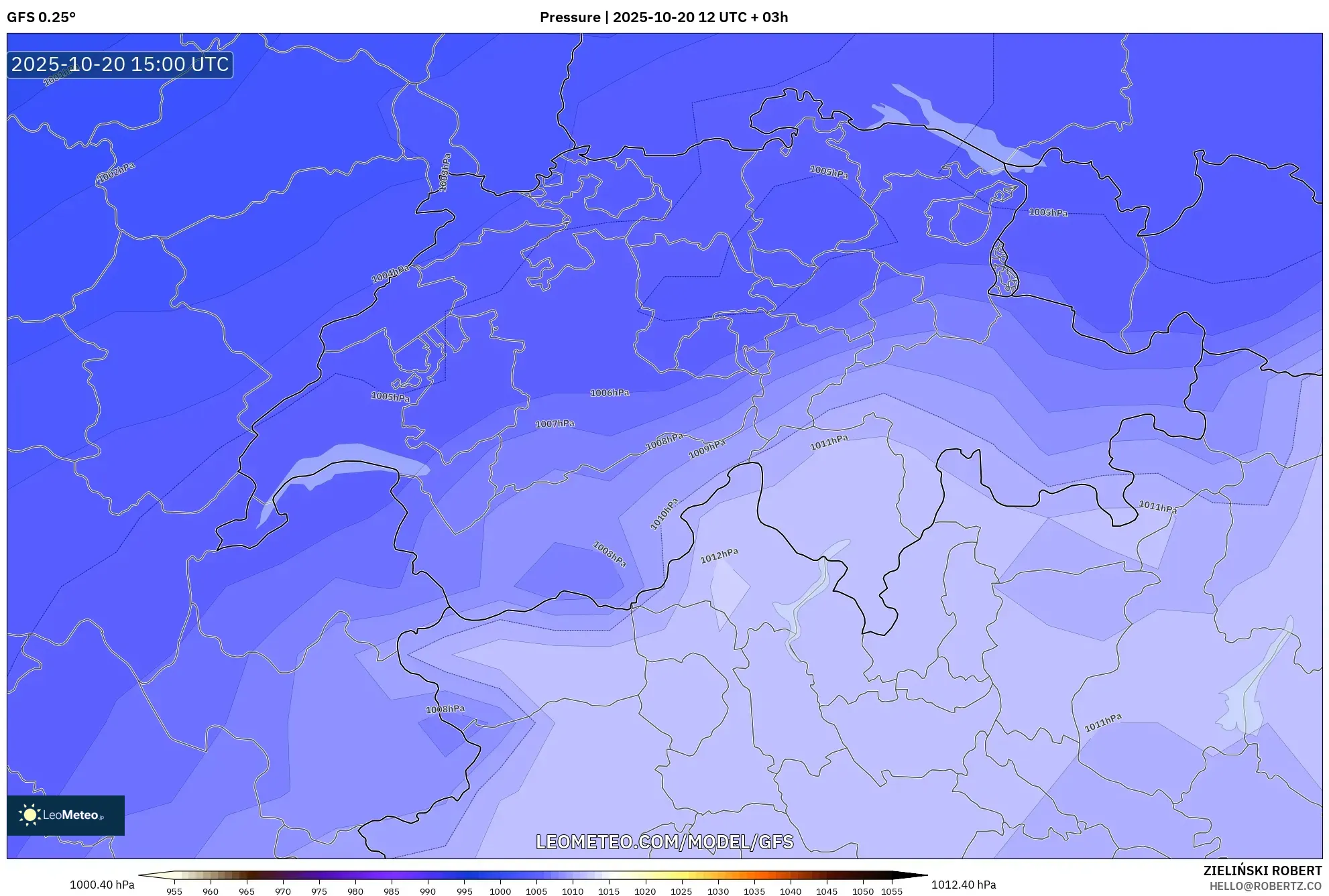 GFS model - Switzerland, Pressure GFS model - Switzerland, Pressure