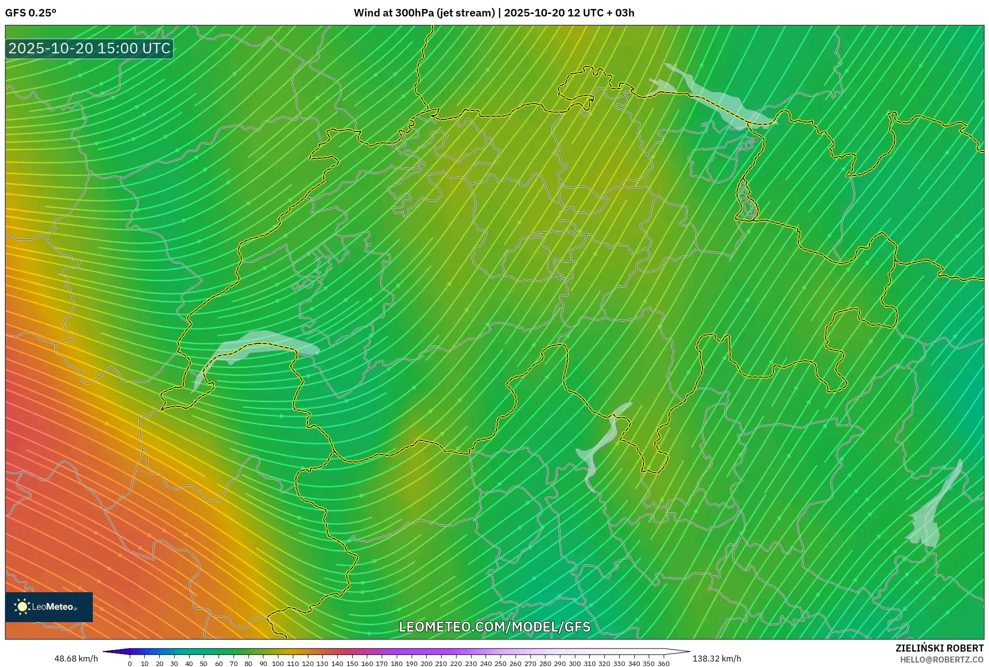 GFS model - Switzerland, Wind at 300hPa (jet stream) GFS model - Switzerland, Wind at 300hPa (jet stream)
