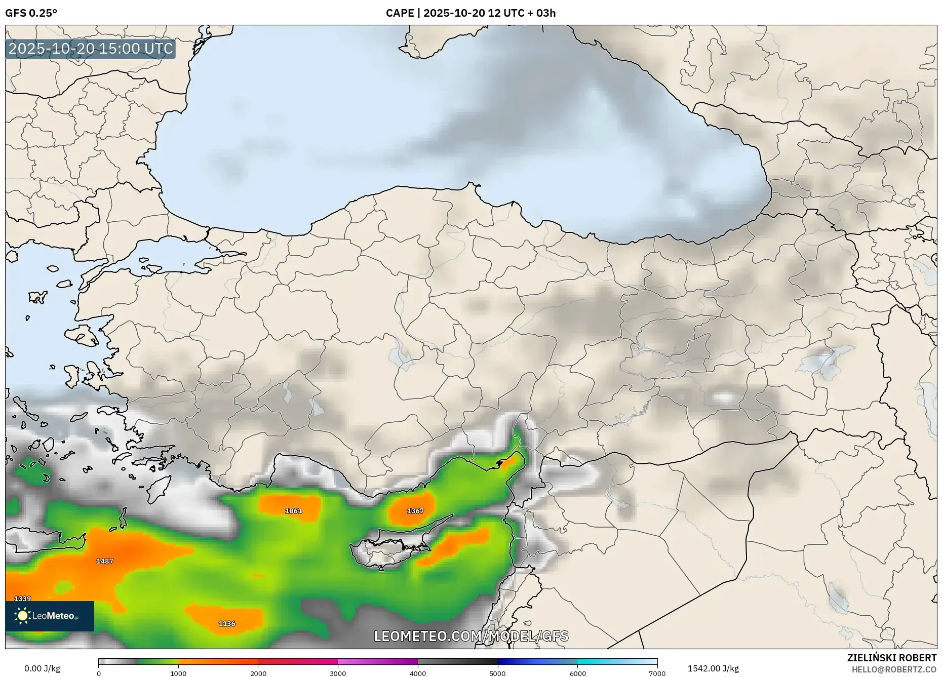 GFS model - Turkey, CAPE GFS model - Turkey, CAPE