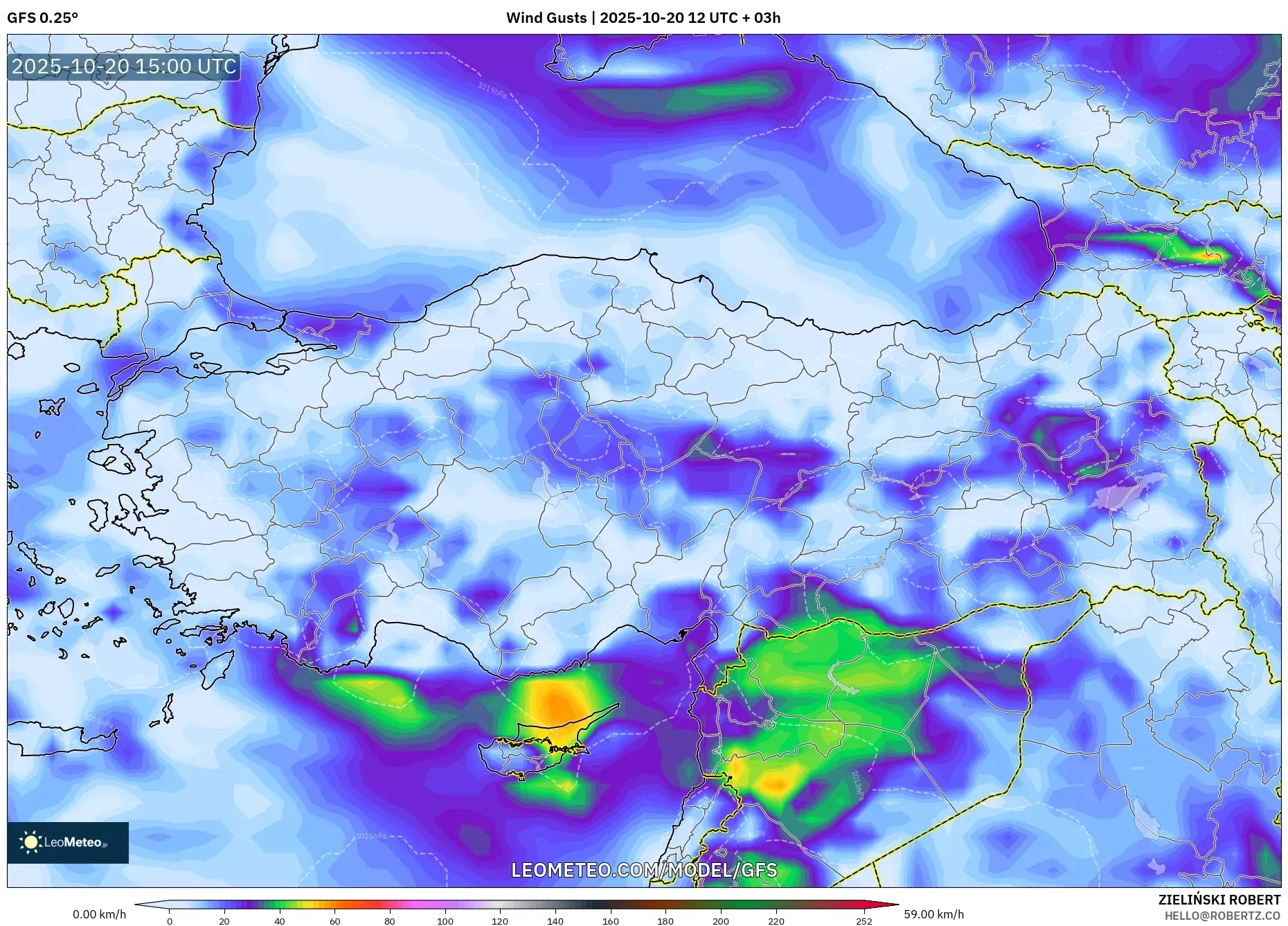 GFS model - Turkey, Wind Gusts