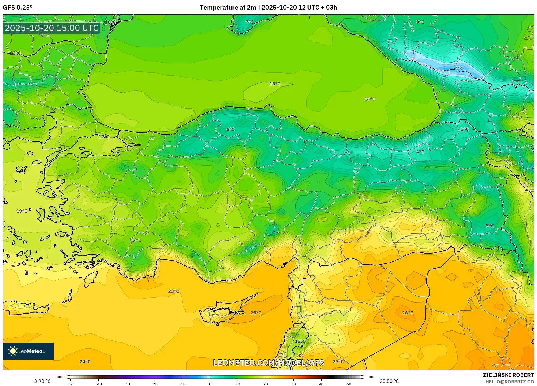 GFS model - Turkey, Temperature at 2m GFS model - Turkey, Temperature at 2m