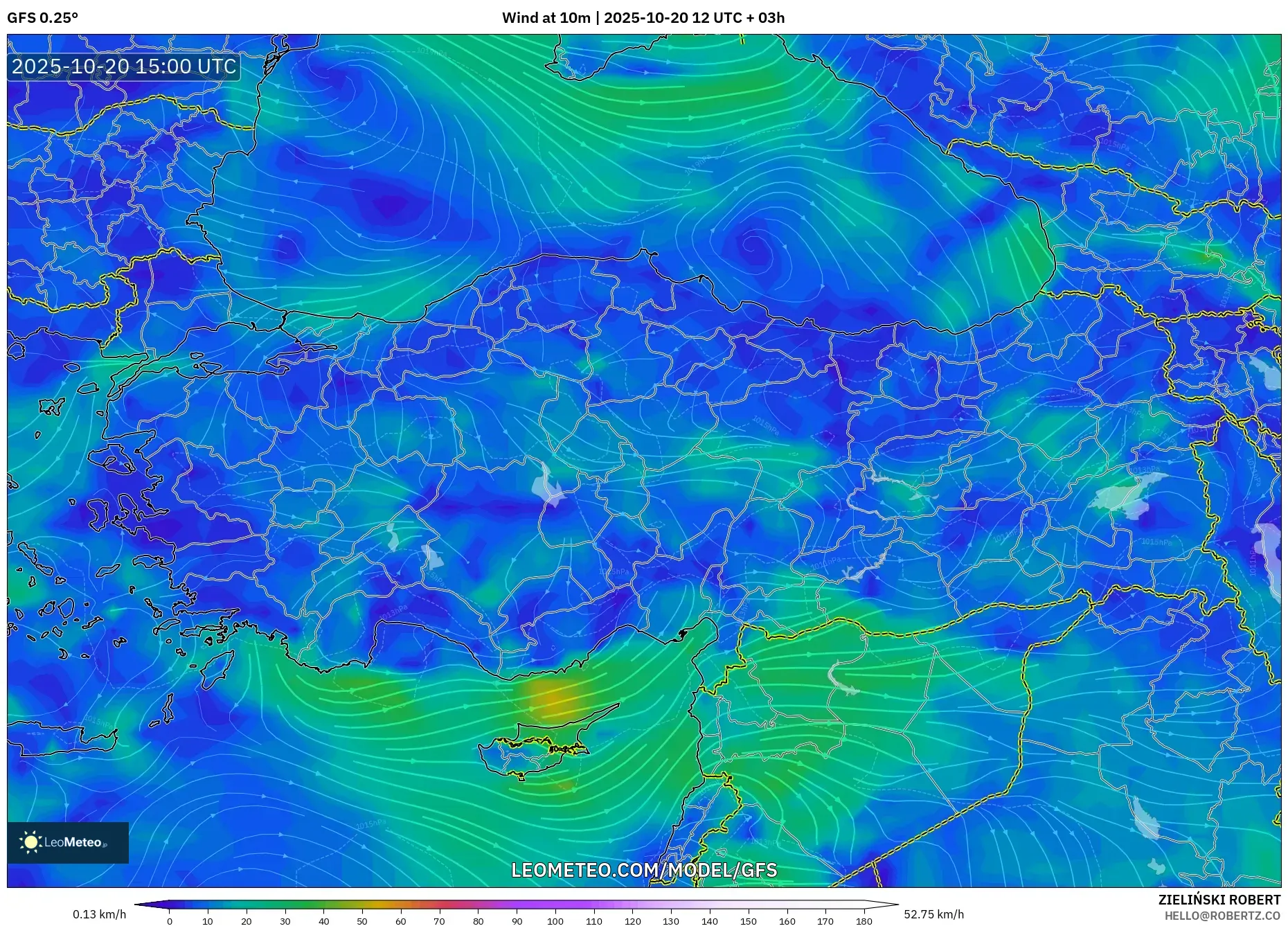 GFS model - Turkey, Wind at 10m GFS model - Turkey, Wind at 10m