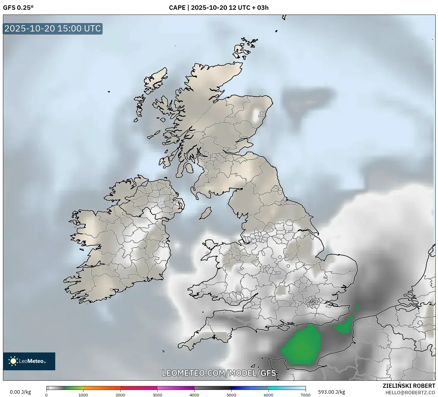 GFS model - United Kingdom, CAPE GFS model - United Kingdom, CAPE