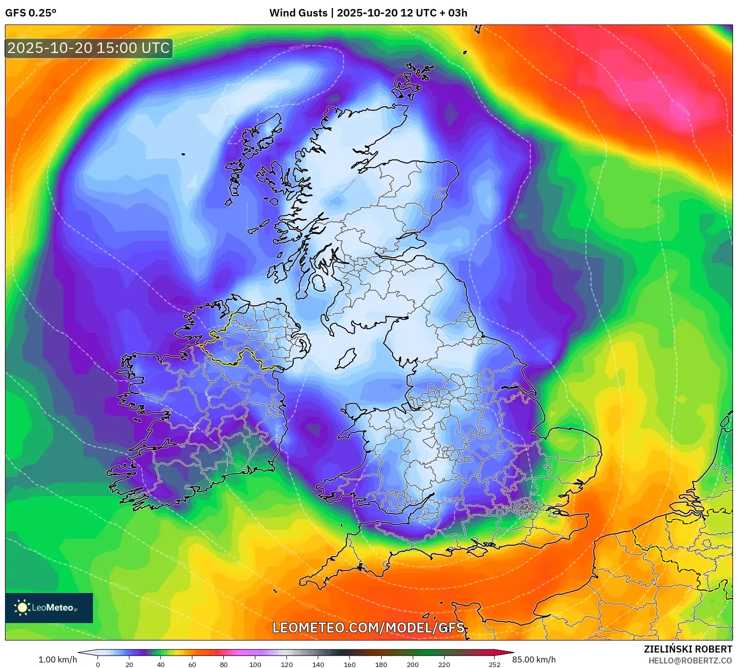 GFS model - United Kingdom, Wind Gusts GFS model - United Kingdom, Wind Gusts