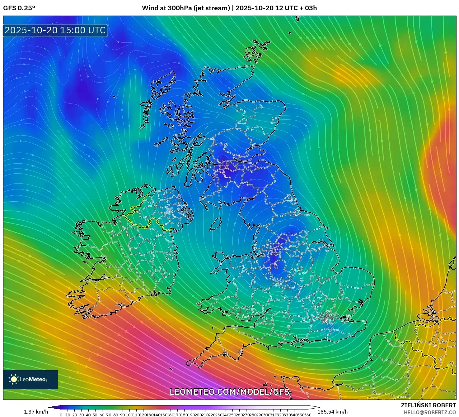 GFS model - United Kingdom, Wind at 300hPa (jet stream) GFS model - United Kingdom, Wind at 300hPa (jet stream)