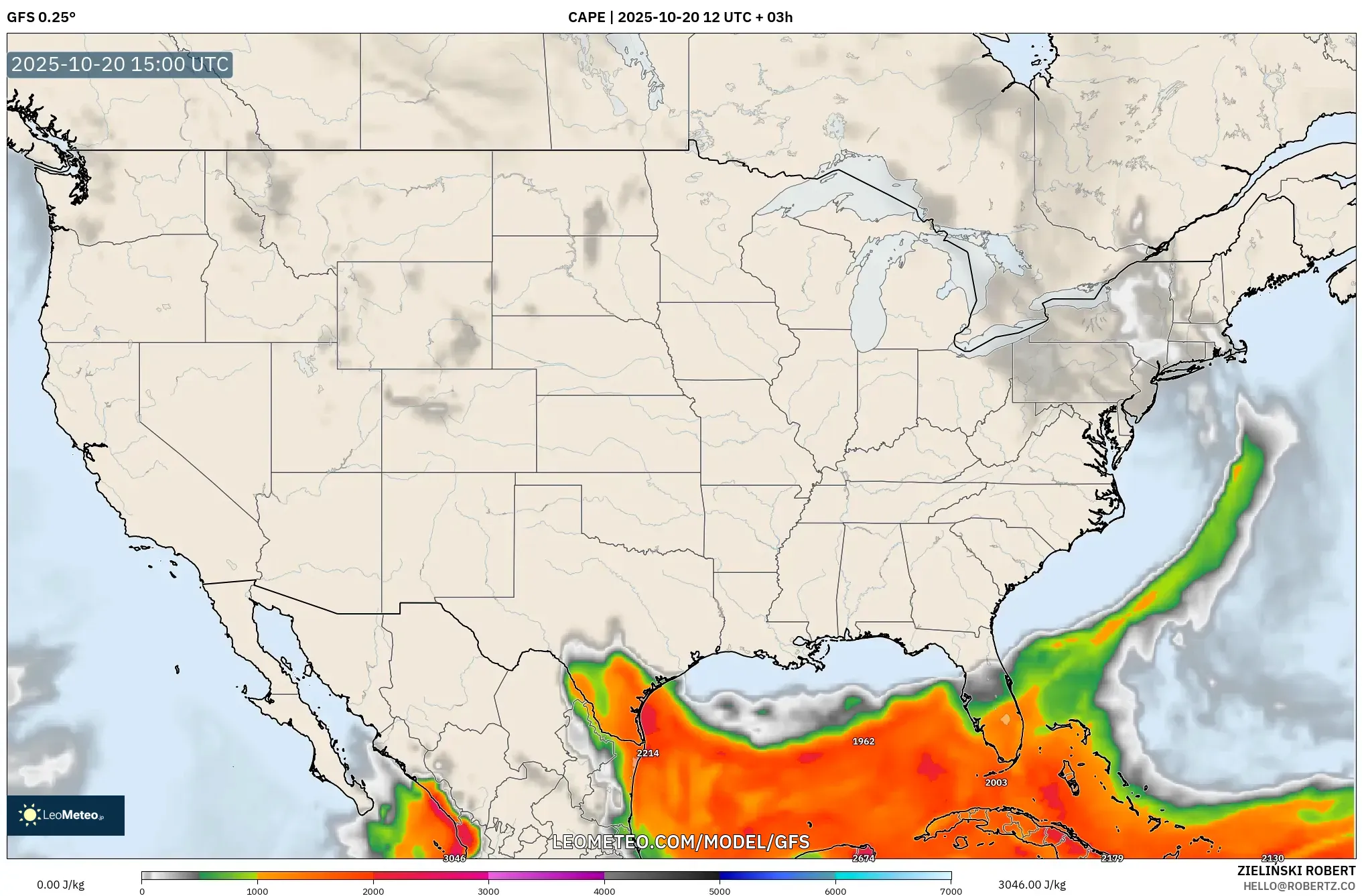 GFS model - United States, CAPE GFS model - United States, CAPE