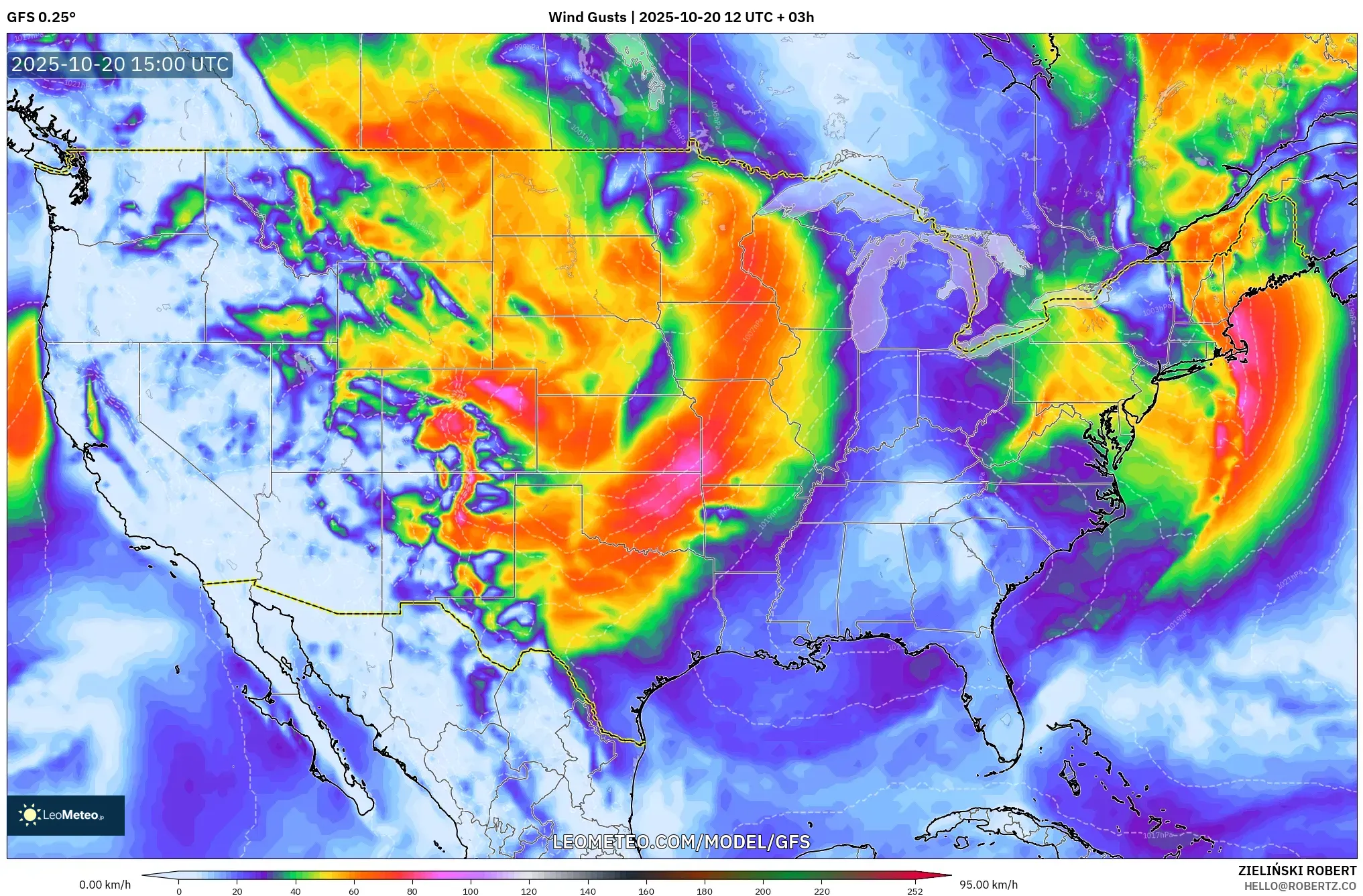GFS model - United States, Wind Gusts GFS model - United States, Wind Gusts