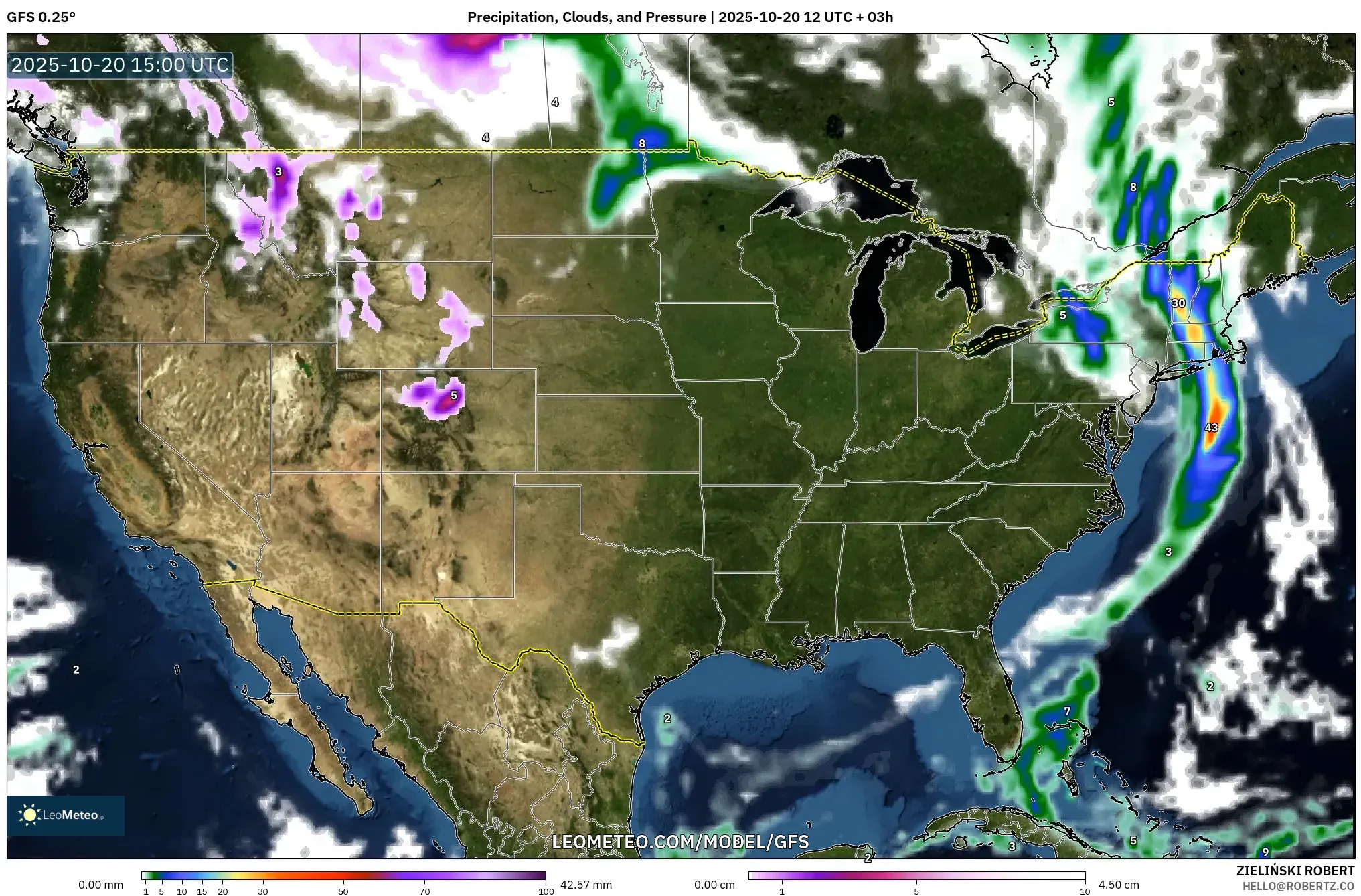 GFS model - United States, Precipitation, Clouds, and Pressure GFS model - United States, Precipitation, Clouds, and Pressure