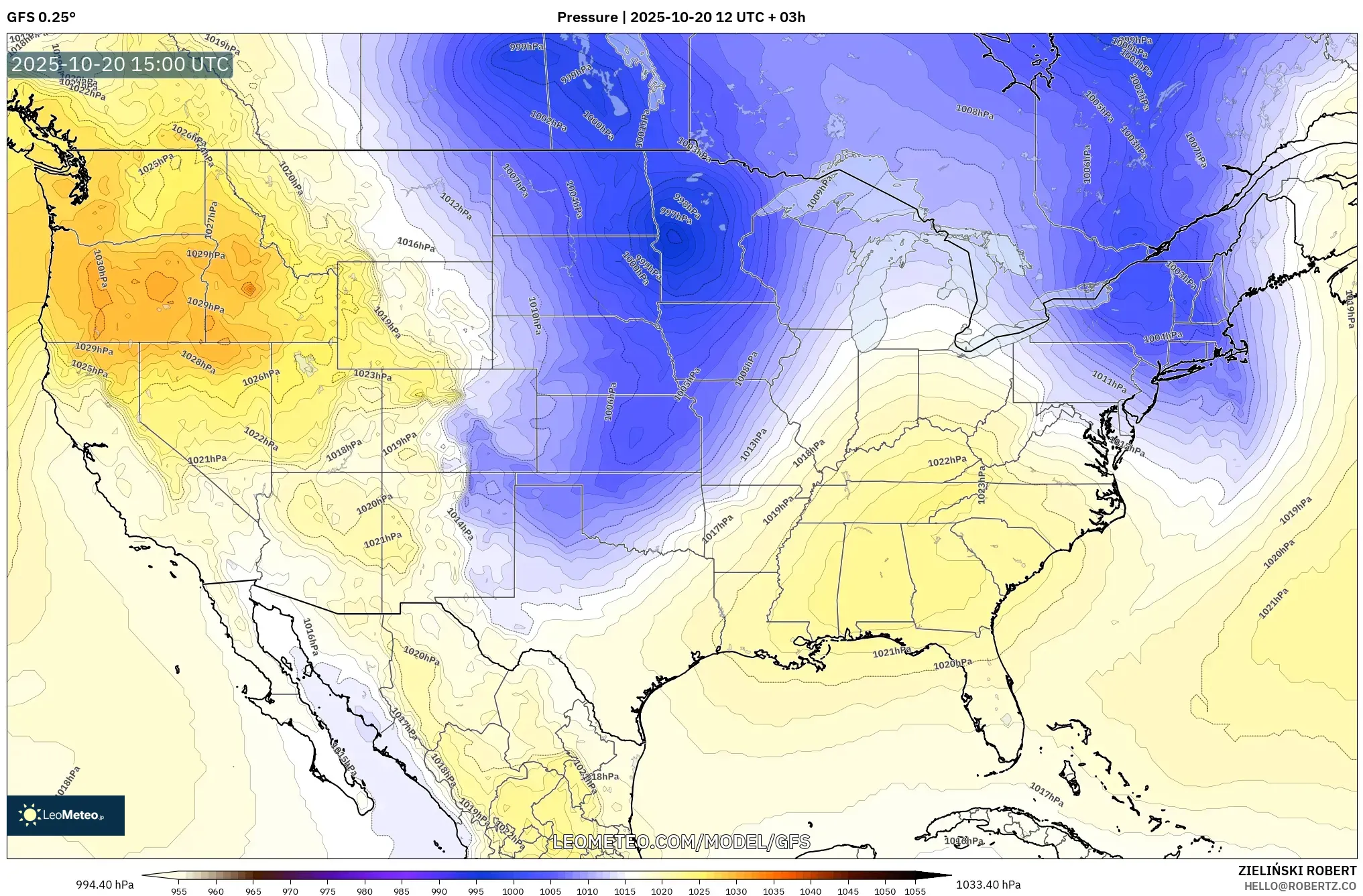 GFS model - United States, Pressure GFS model - United States, Pressure