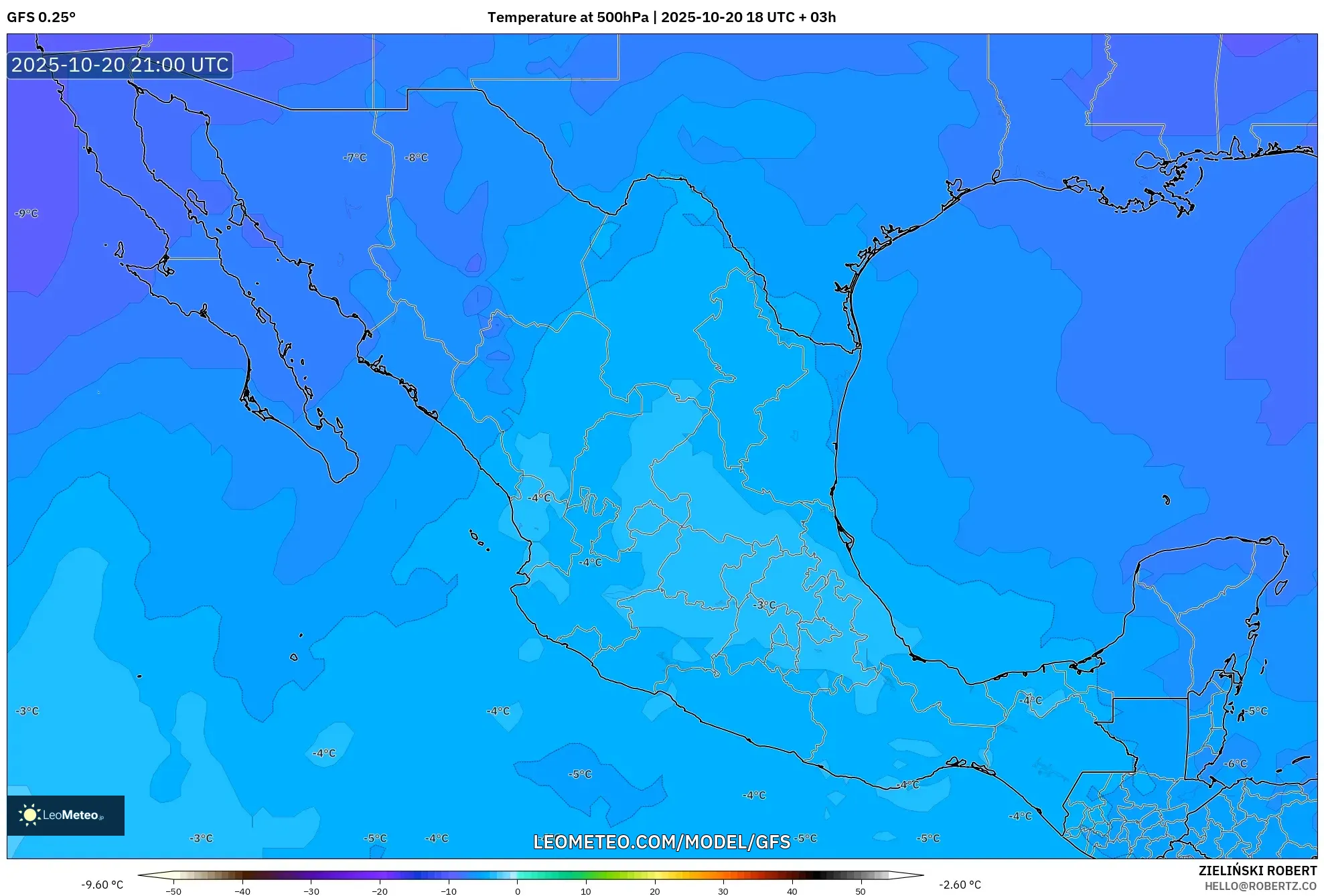 GFS model - Mexico, Temperature at 500hPa GFS model - Mexico, Temperature at 500hPa