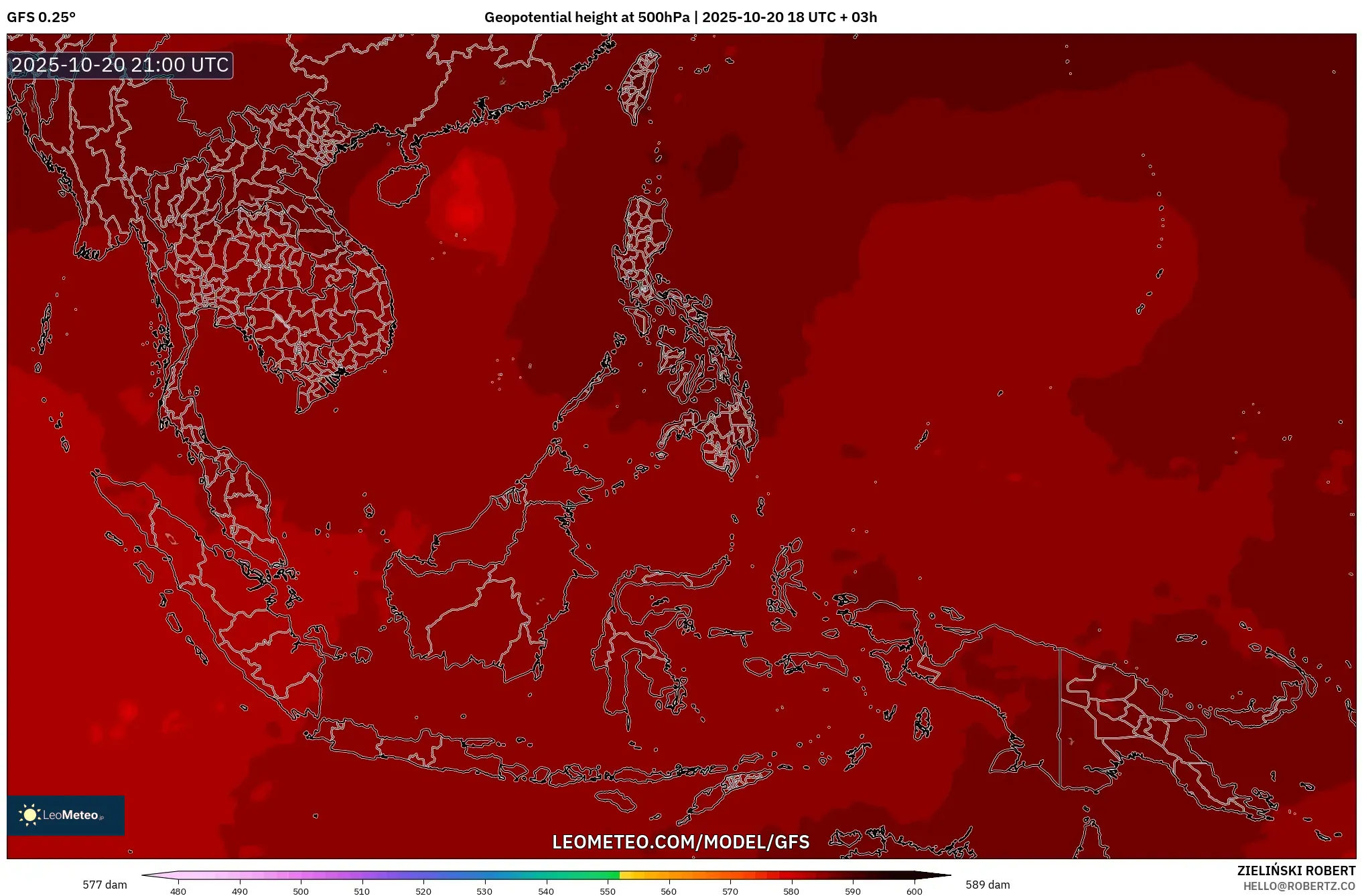 GFS model - South East Asia, Geopotential height at 500hPa GFS model - South East Asia, Geopotential height at 500hPa