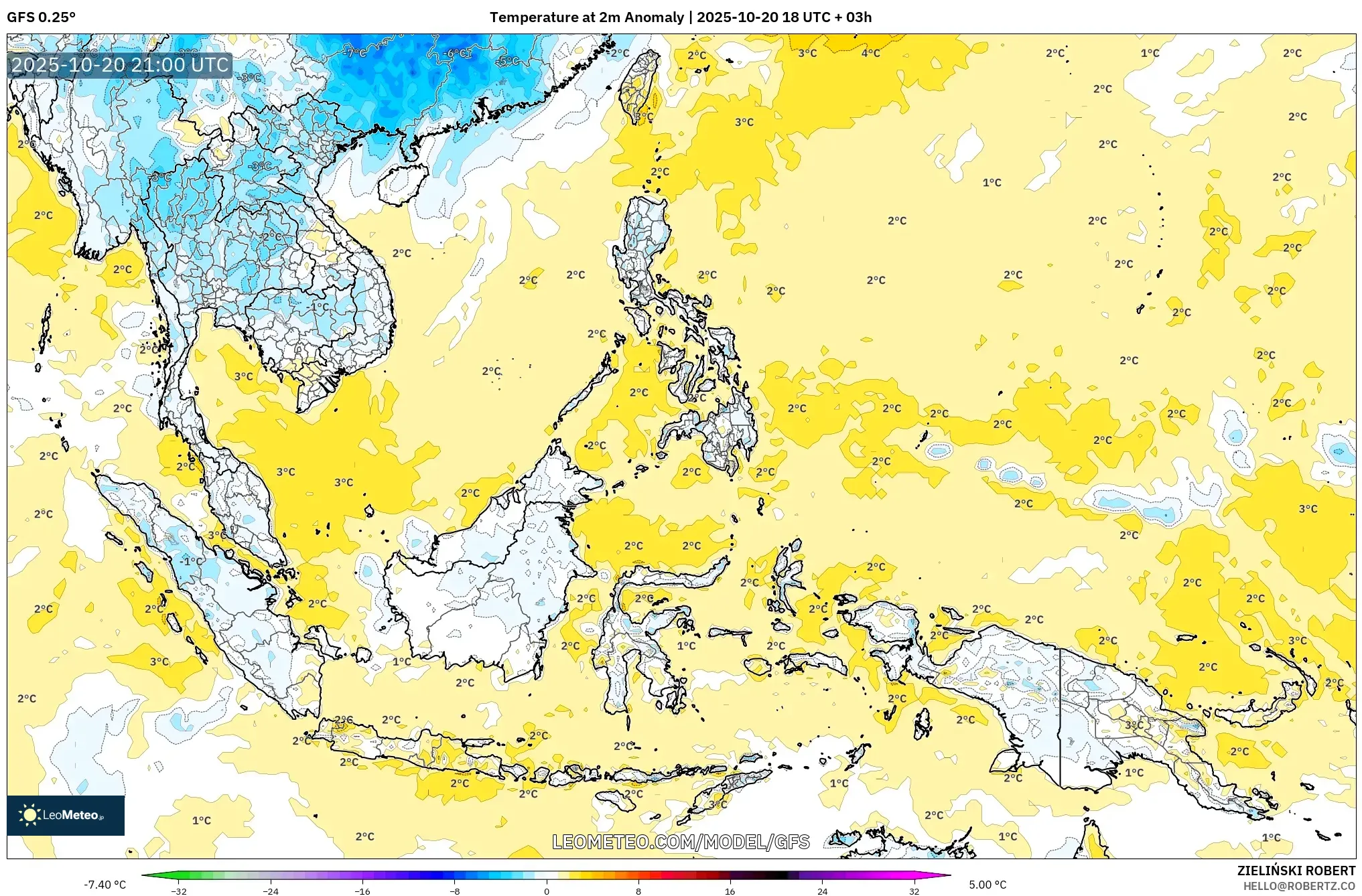 GFS model - South East Asia, Temperature at 2m Anomaly GFS model - South East Asia, Temperature at 2m Anomaly