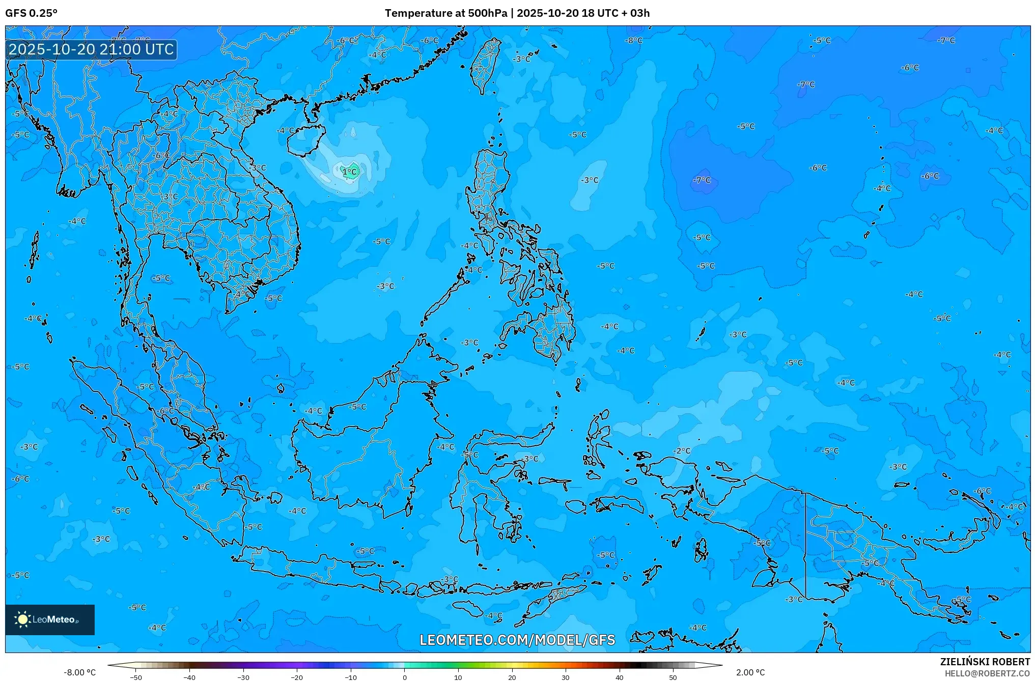 GFS model - South East Asia, Temperature at 500hPa GFS model - South East Asia, Temperature at 500hPa