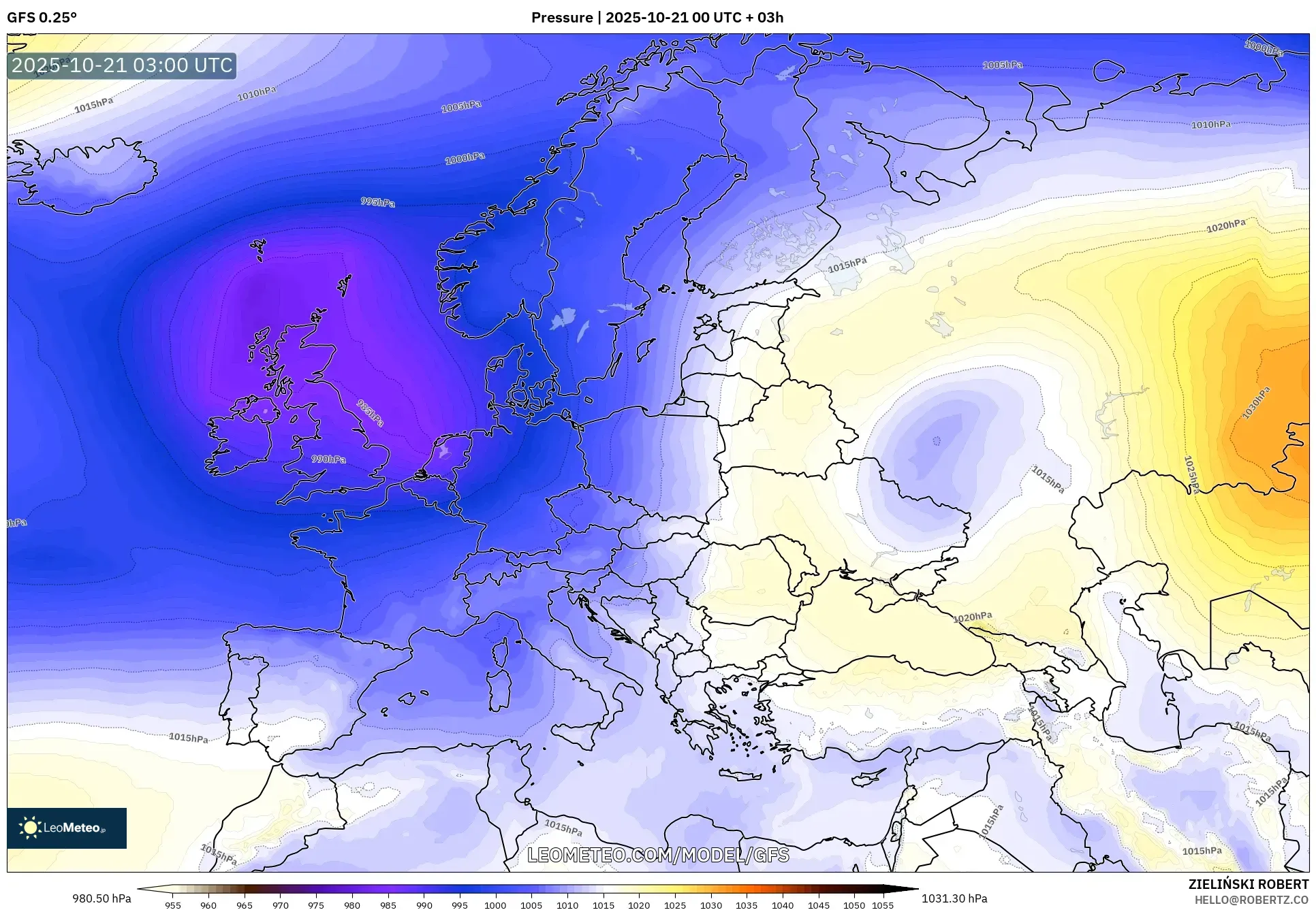 GFS model - Europe, Pressure GFS model - Europe, Pressure