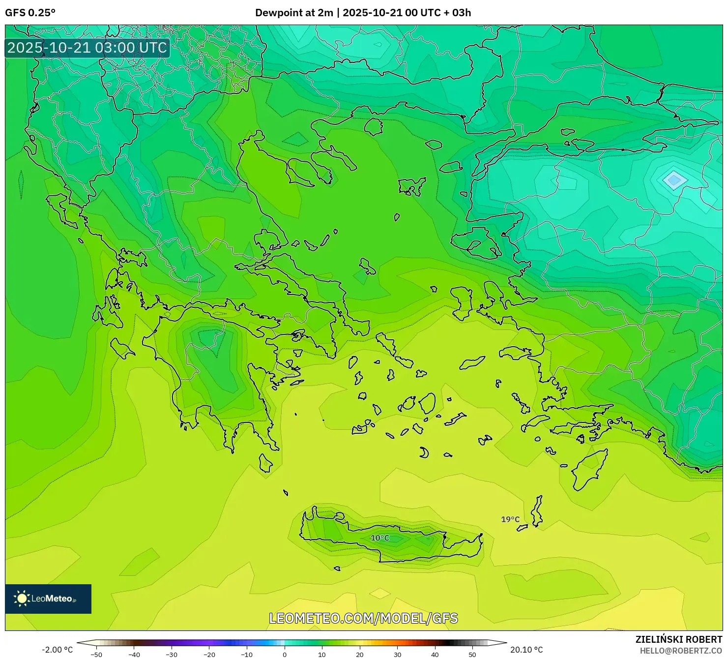 GFS model - Greece, Dewpoint at 2m GFS model - Greece, Dewpoint at 2m