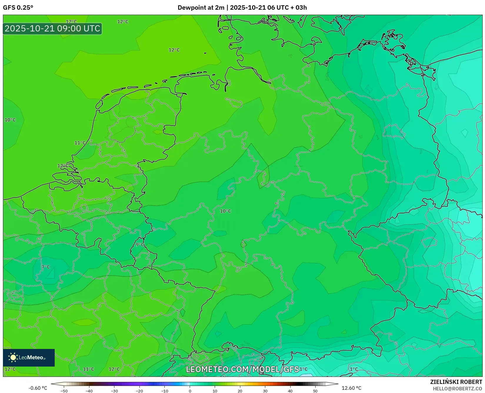 GFS model - Germany, Dewpoint at 2m