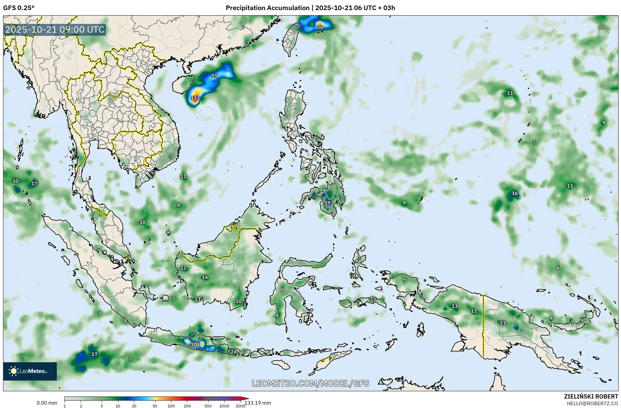 GFS model - South East Asia, Precipitation Accumulation GFS model - South East Asia, Precipitation Accumulation