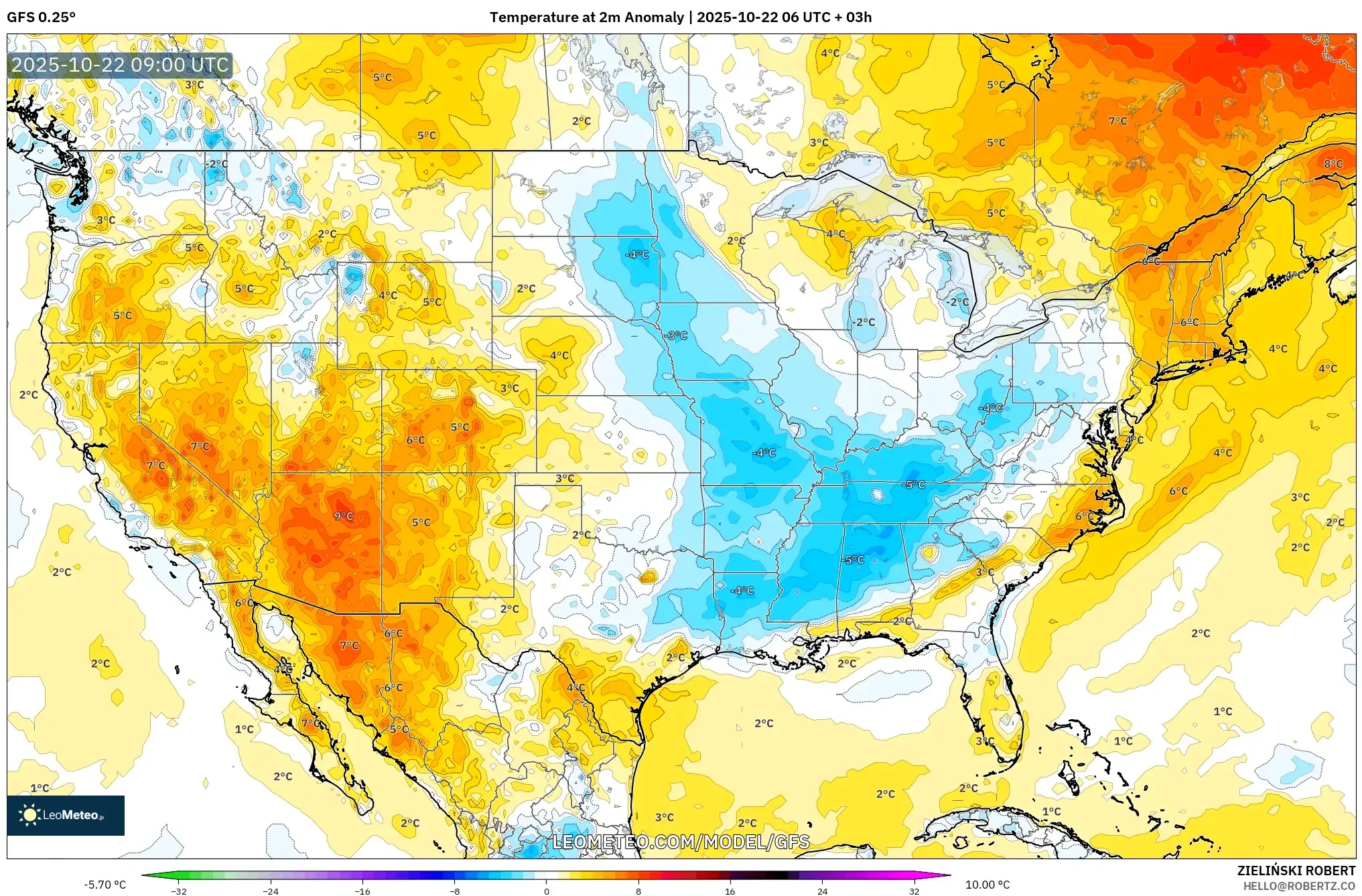 GFS model - United States, Temperature at 2m Anomaly GFS model - United States, Temperature at 2m Anomaly