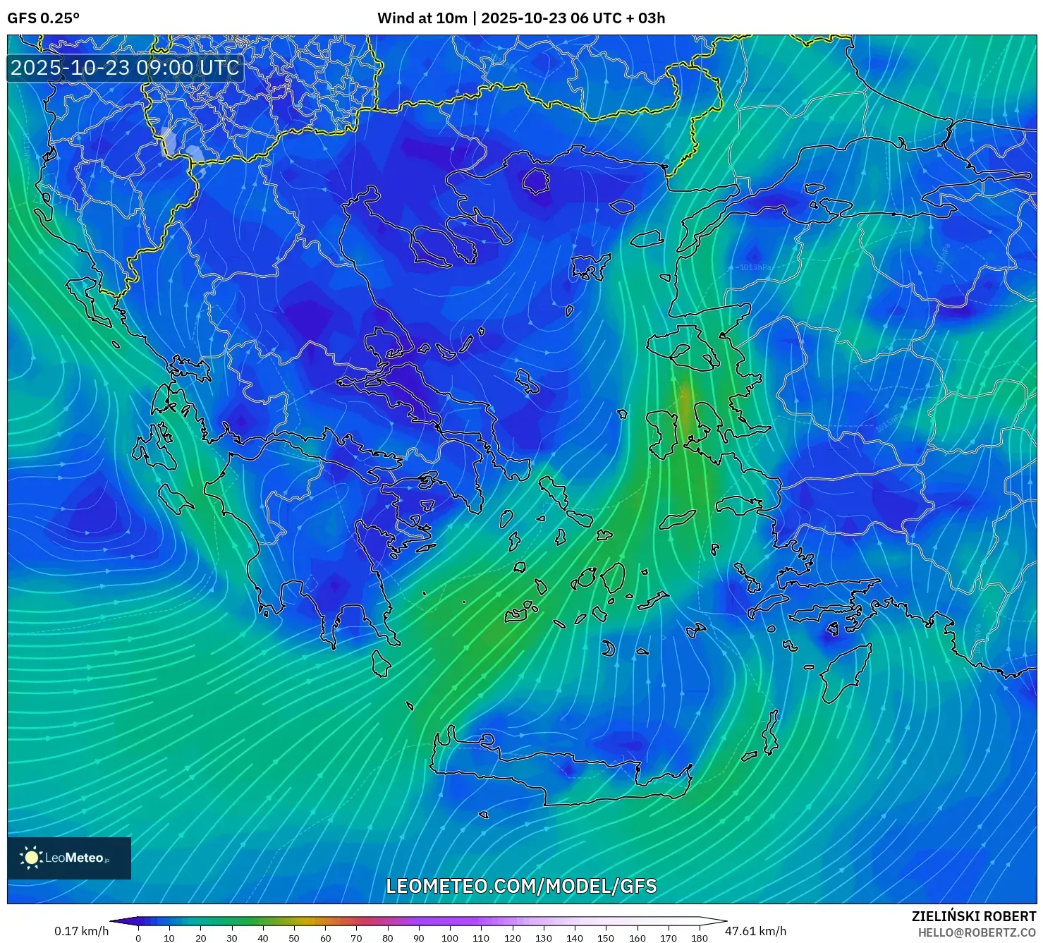 GFS model - Greece, Wind at 10m GFS model - Greece, Wind at 10m
