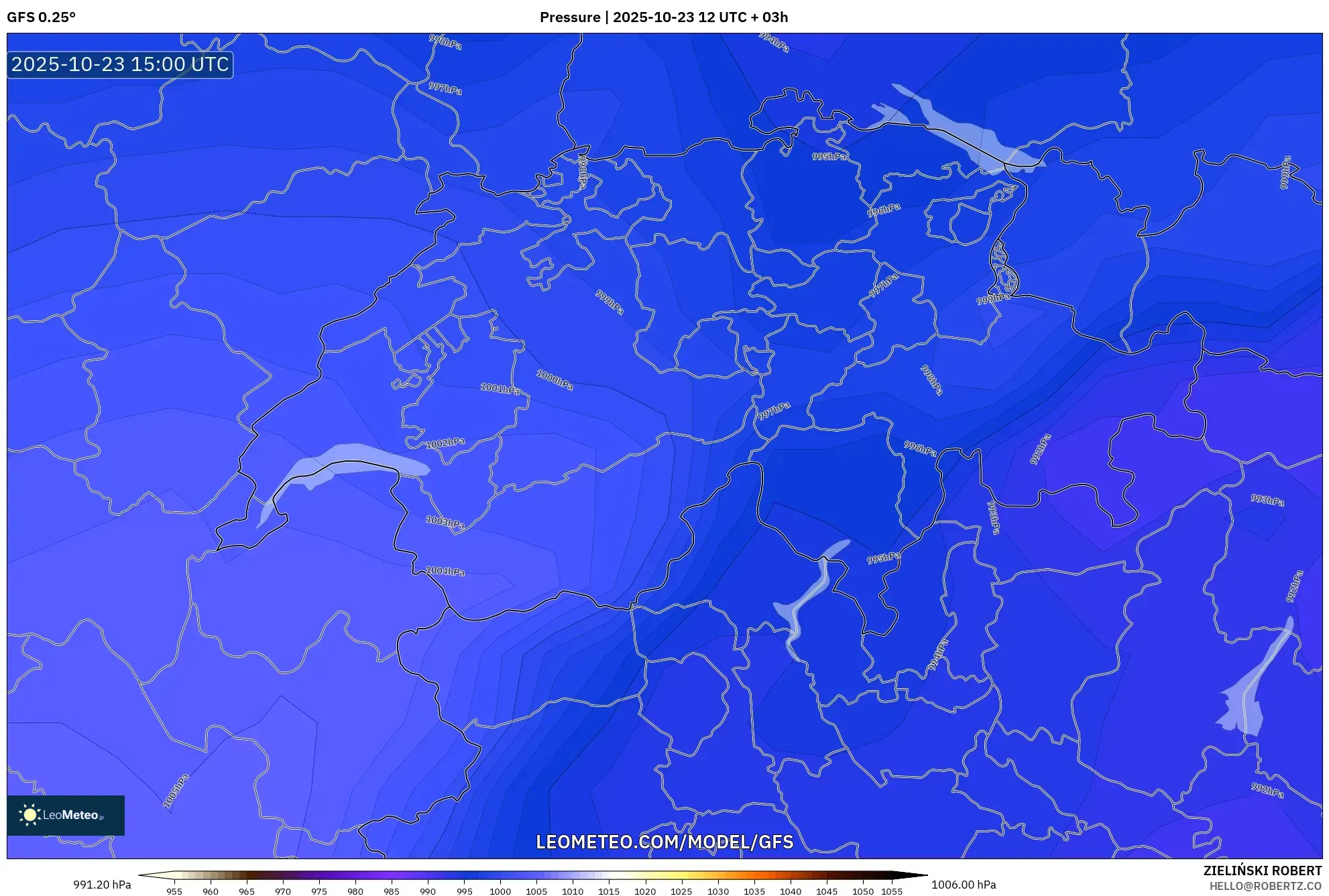 GFS model - Switzerland, Pressure GFS model - Switzerland, Pressure