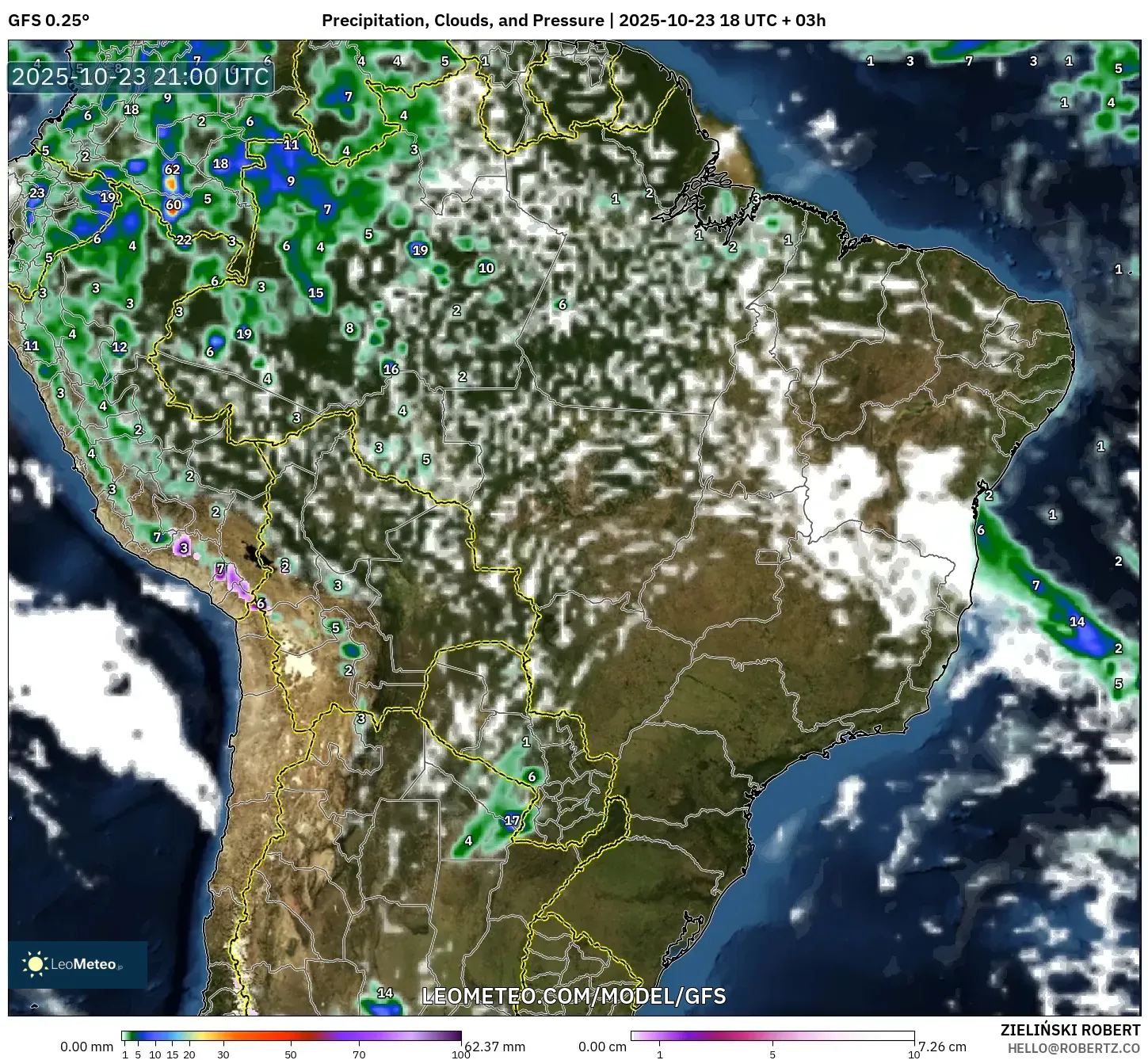 GFS model - Brazil, Precipitation, Clouds, and Pressure GFS model - Brazil, Precipitation, Clouds, and Pressure
