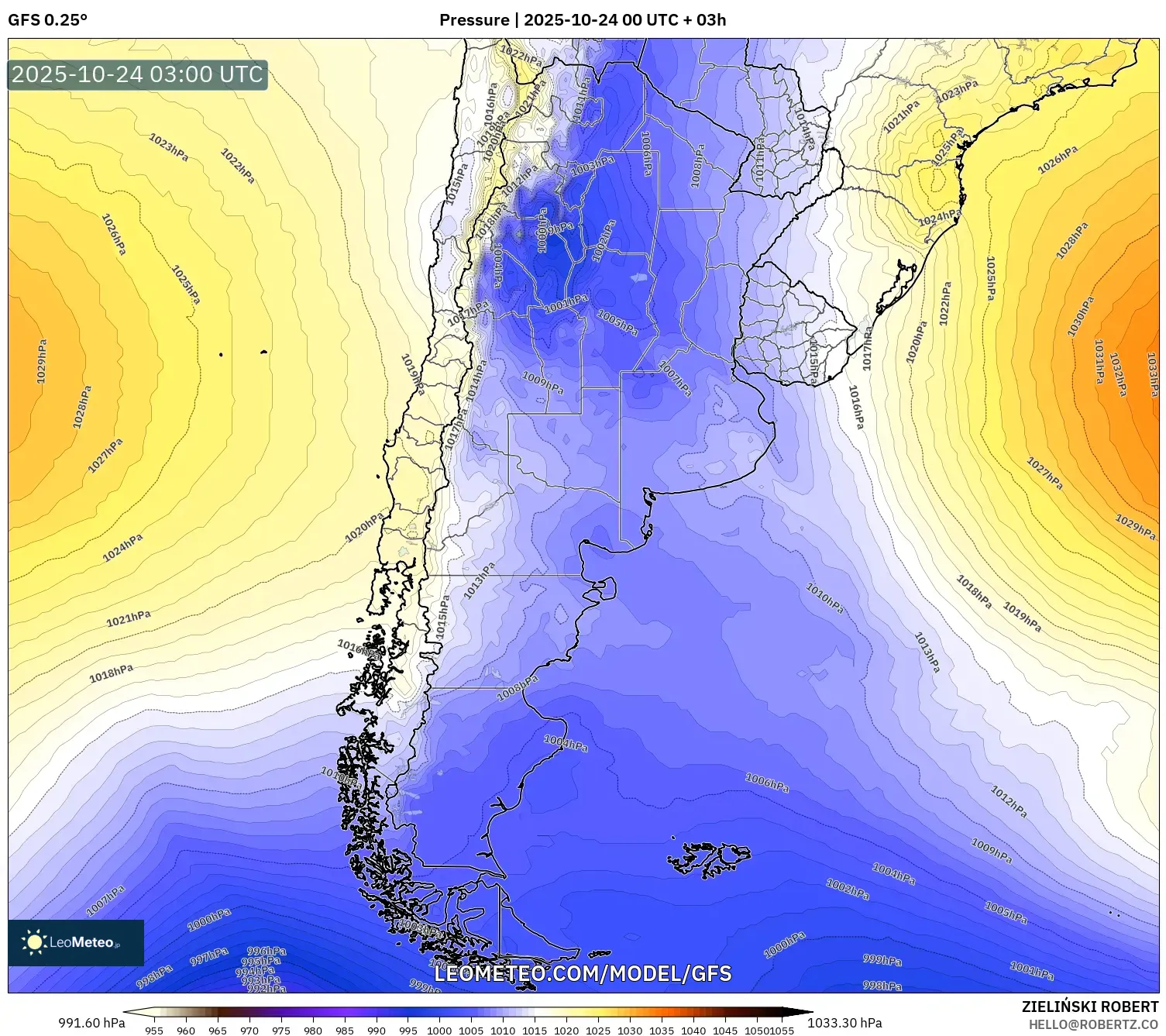 GFS model - Argentina, Pressure GFS model - Argentina, Pressure