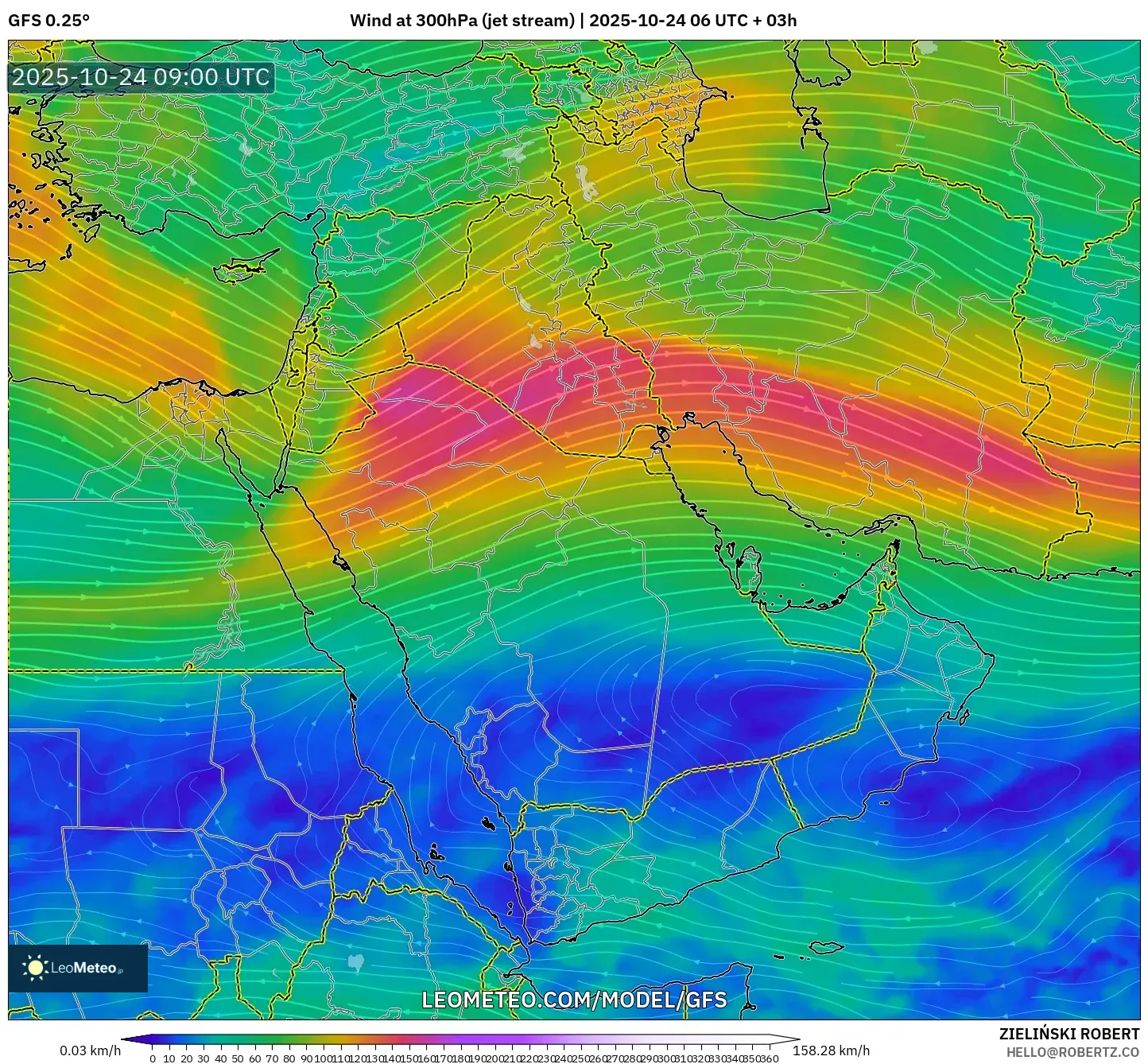 GFS model - Middle East, Wind at 300hPa (jet stream) GFS model - Middle East, Wind at 300hPa (jet stream)
