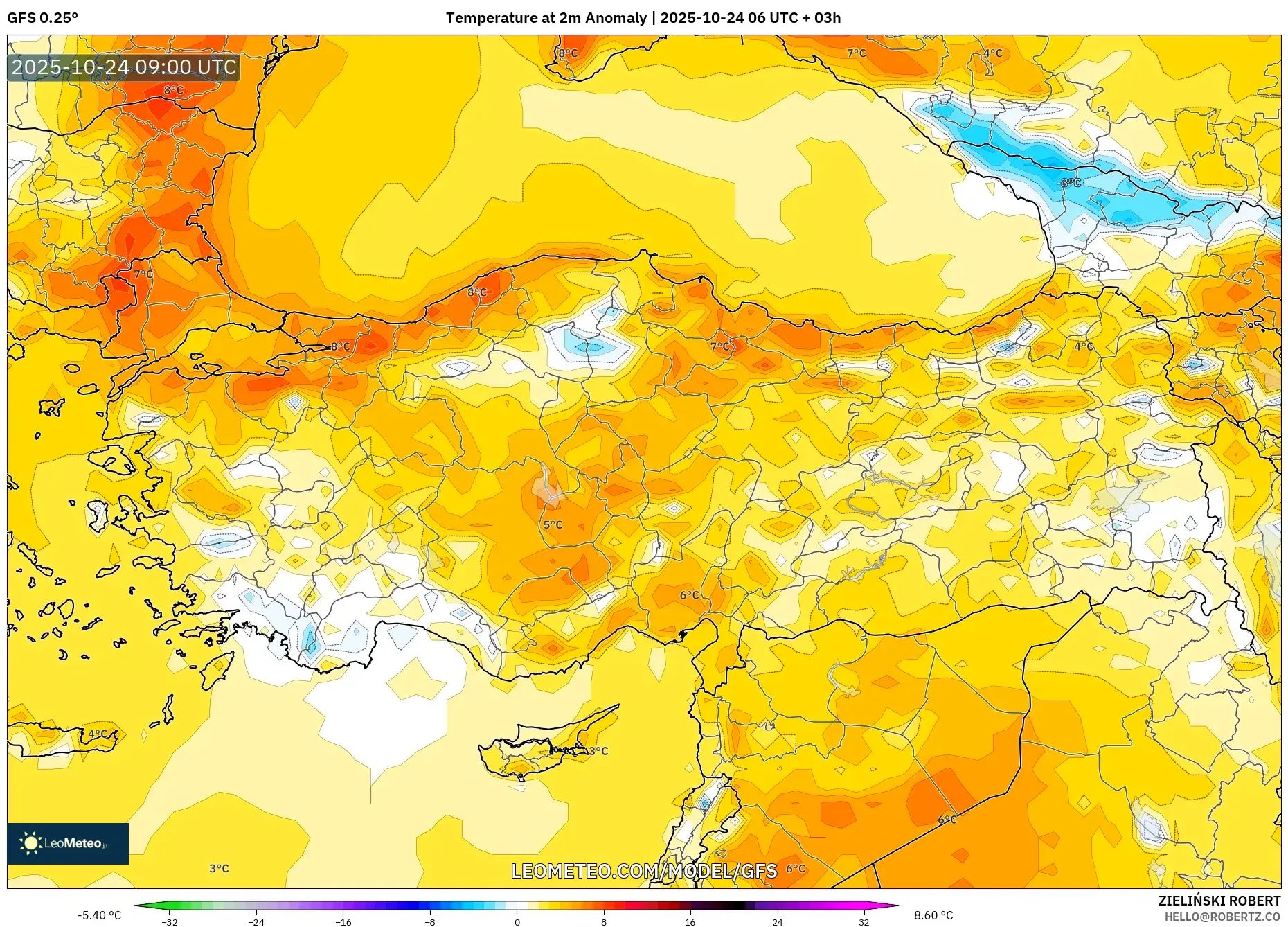 GFS model - Turkey, Temperature at 2m Anomaly GFS model - Turkey, Temperature at 2m Anomaly