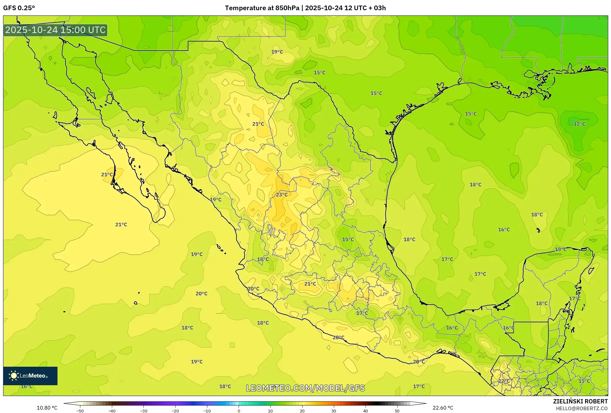 GFS model - Mexico, Temperature at 850hPa