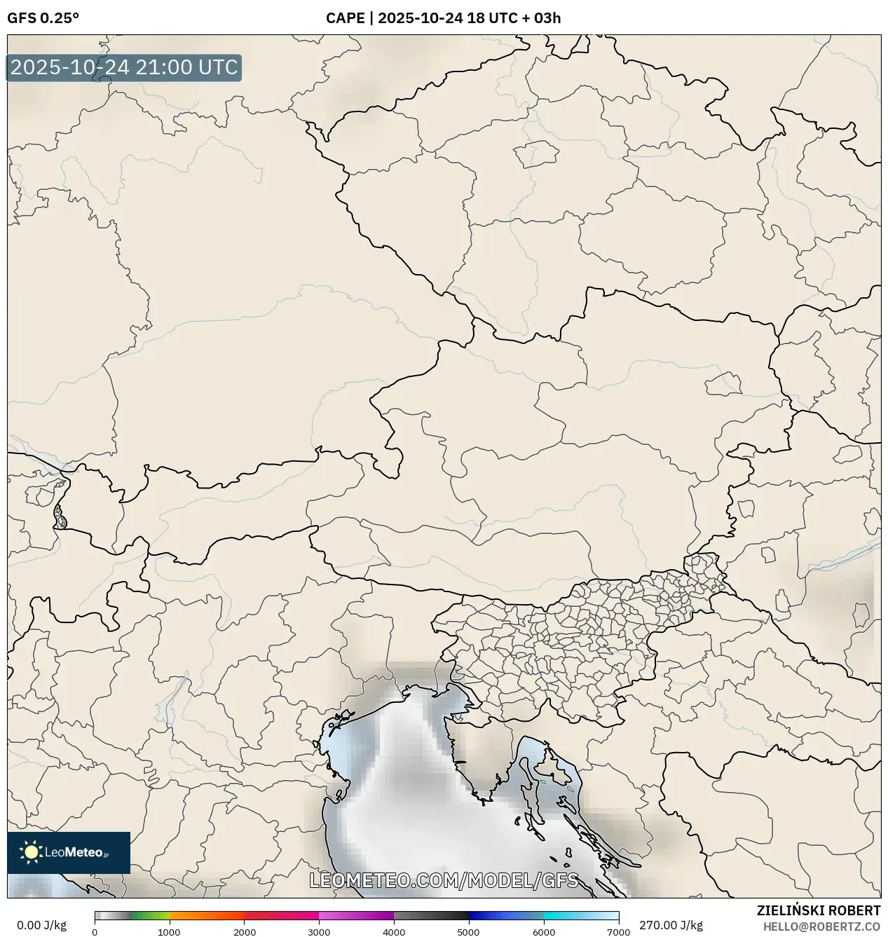 GFS model - Austria, CAPE GFS model - Austria, CAPE