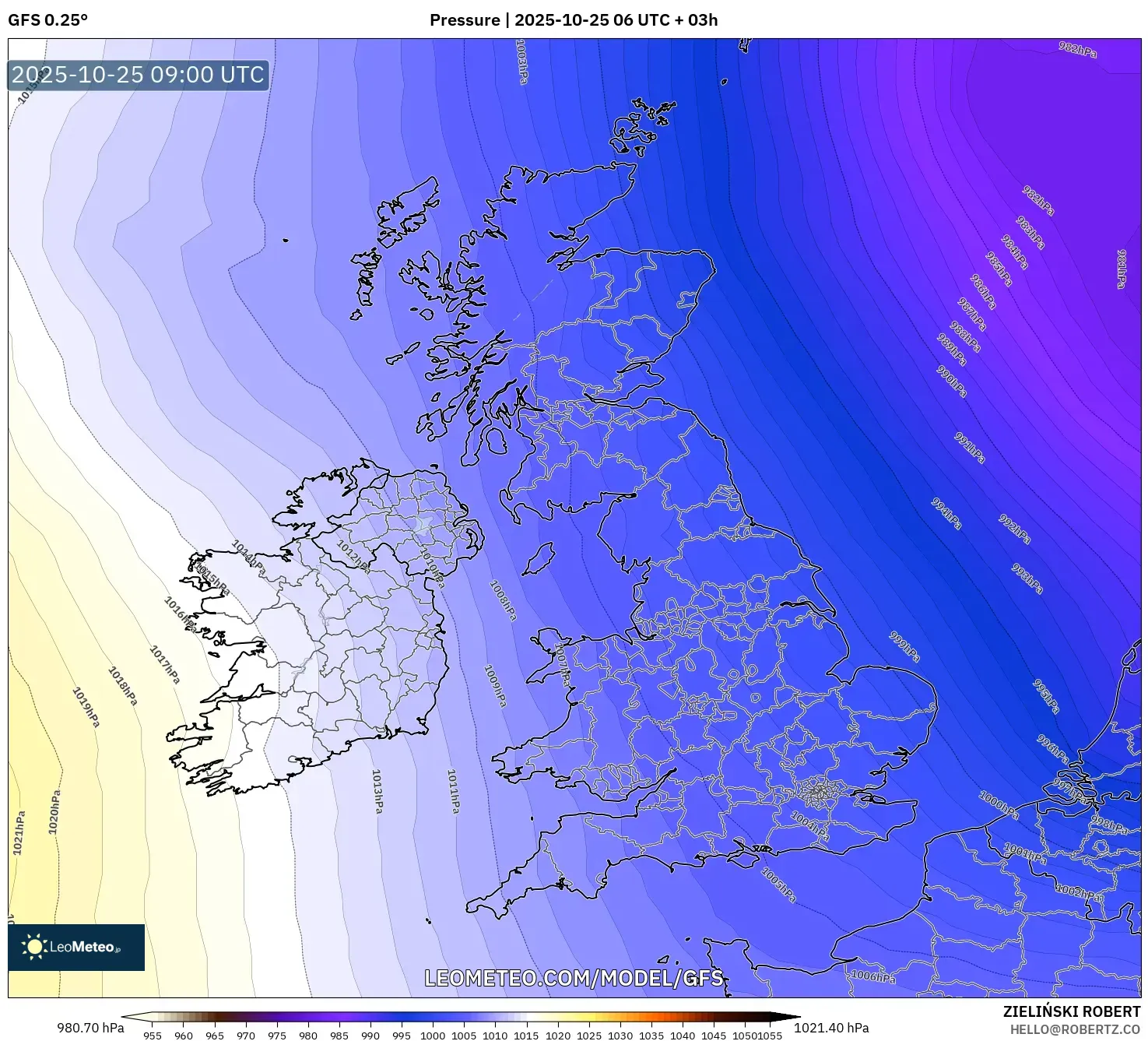 GFS model - United Kingdom, Pressure GFS model - United Kingdom, Pressure