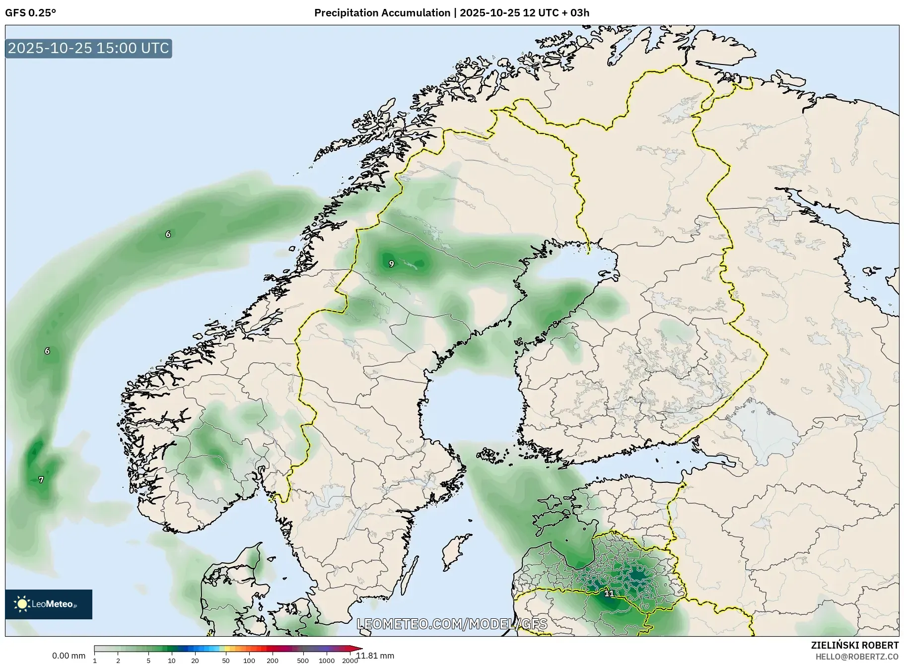 GFS model - Scandinavia, Precipitation Accumulation GFS model - Scandinavia, Precipitation Accumulation