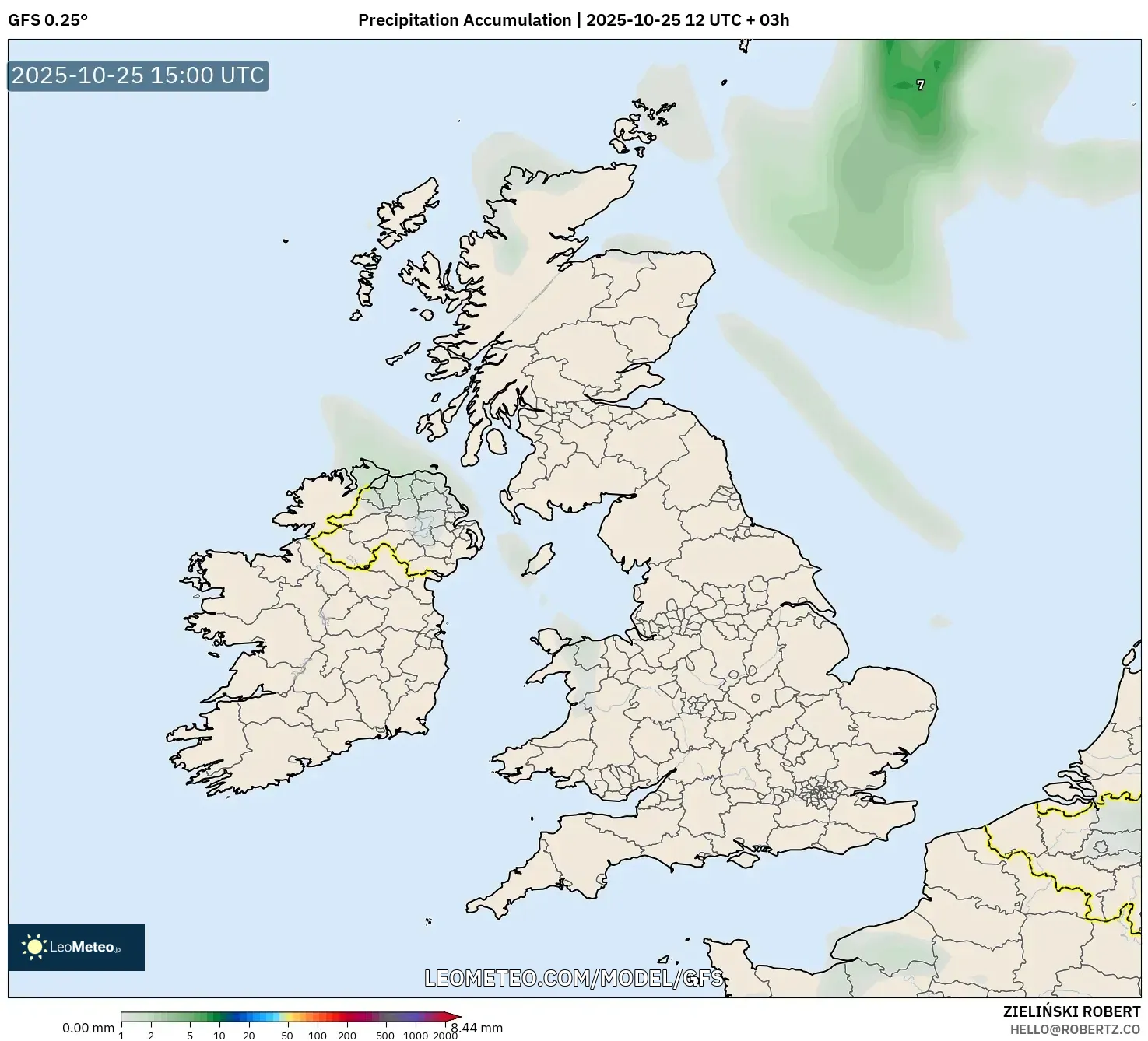 GFS model - United Kingdom, Precipitation Accumulation GFS model - United Kingdom, Precipitation Accumulation