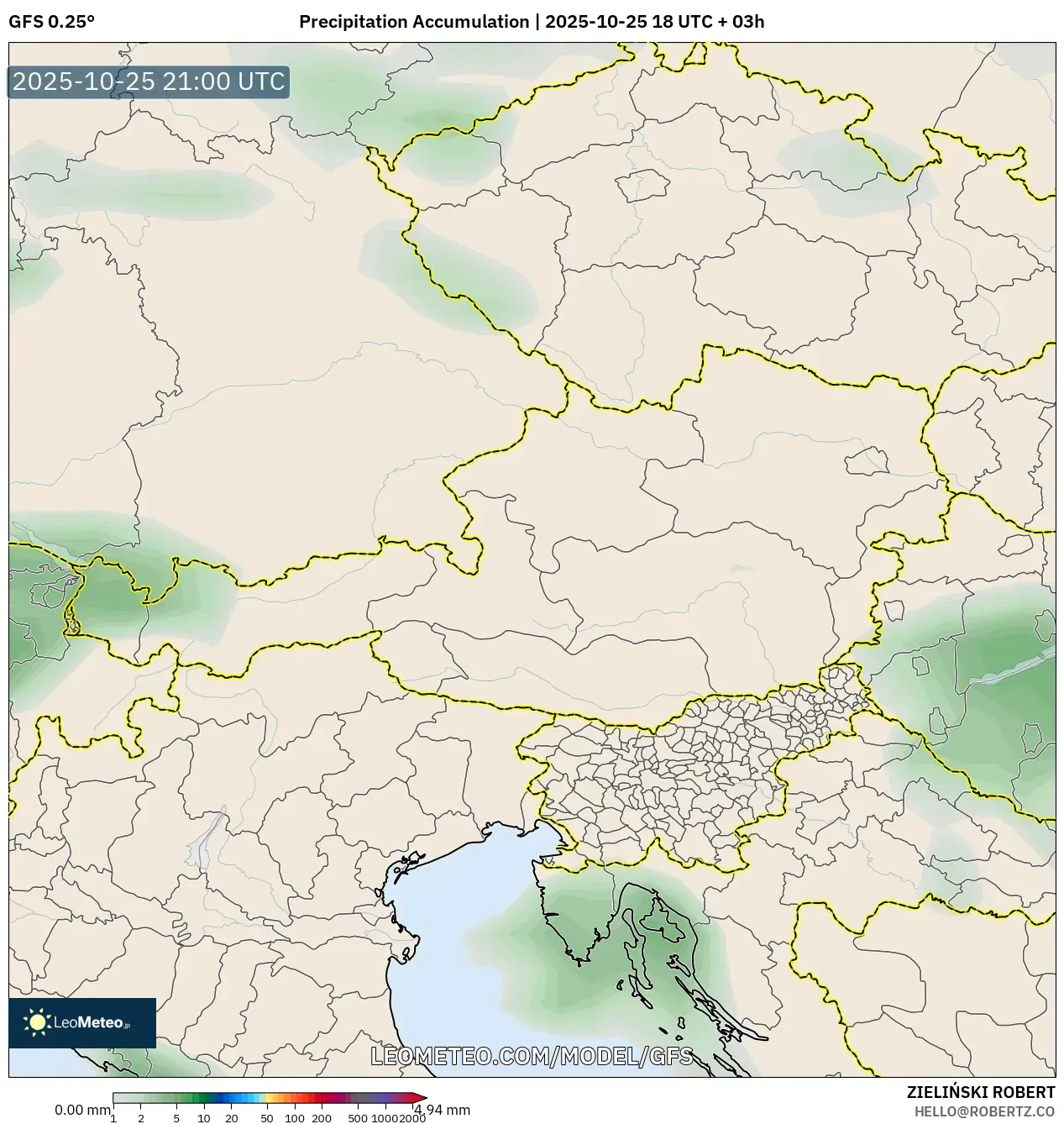 GFS model - Austria, Precipitation Accumulation