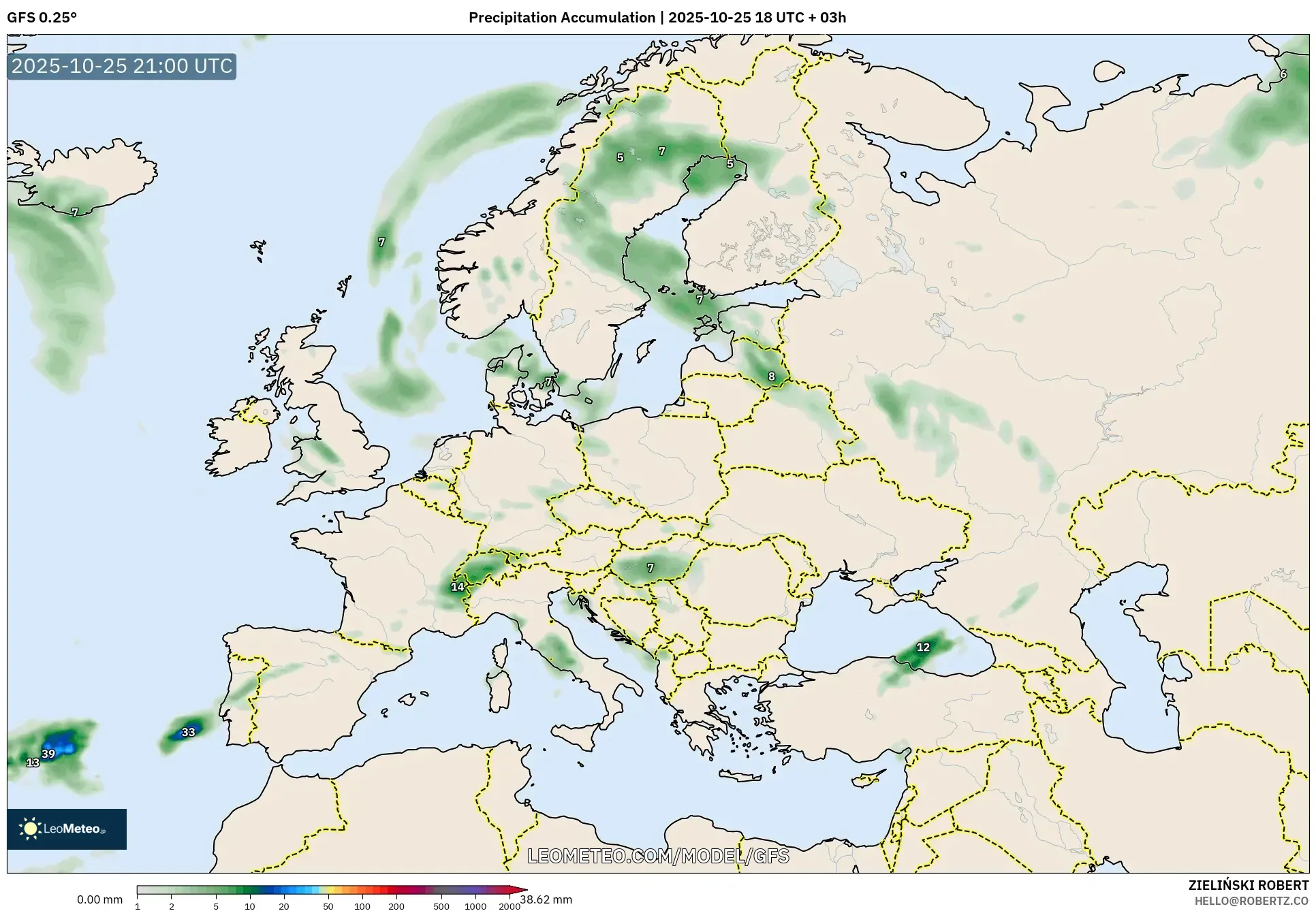 GFS model - Europe, Precipitation Accumulation GFS model - Europe, Precipitation Accumulation