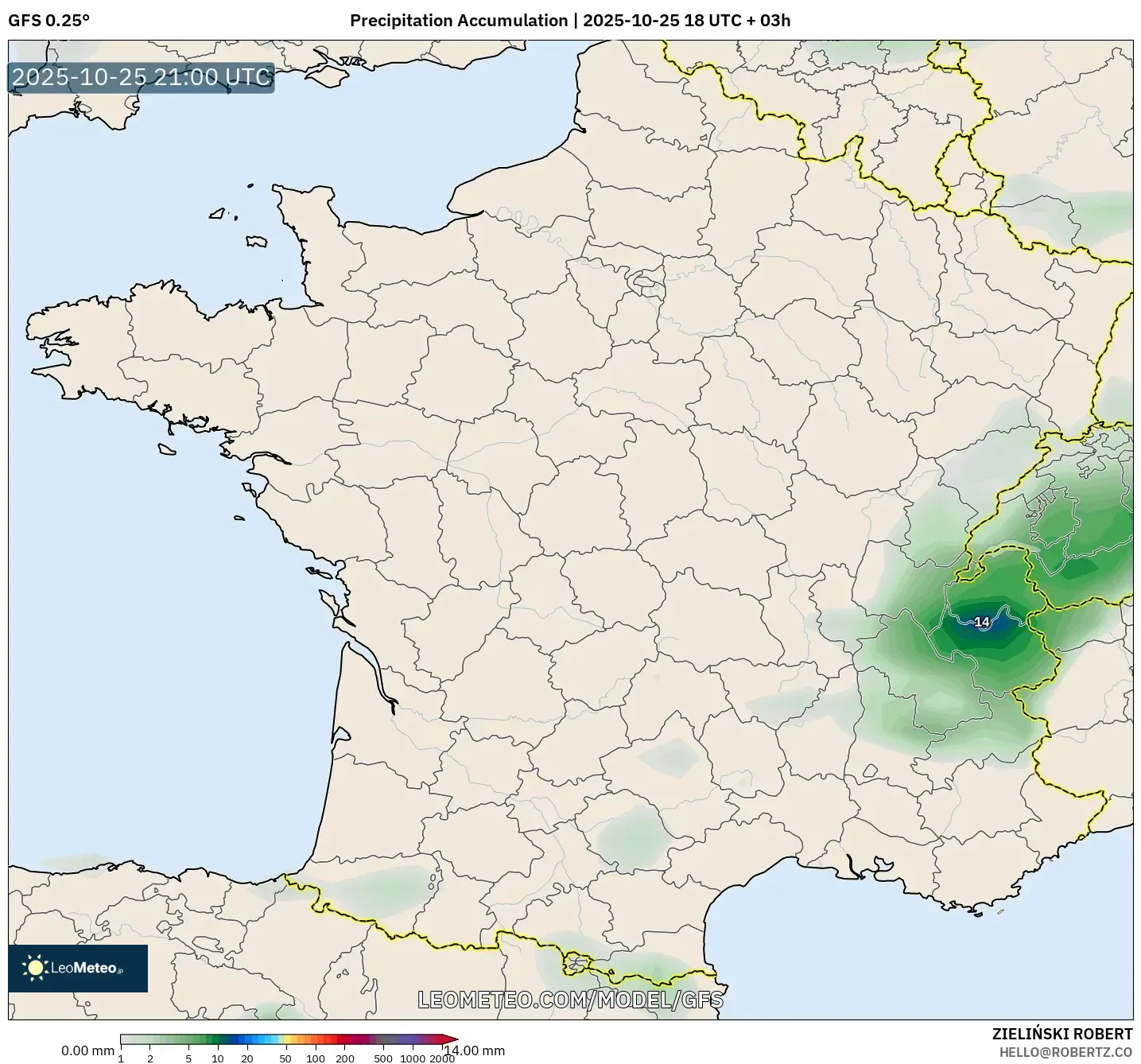 GFS model - France, Precipitation Accumulation