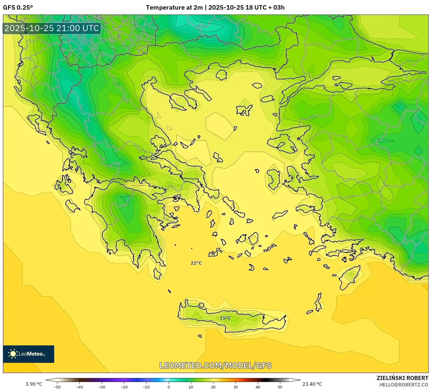 GFS model - Greece, Temperature at 2m GFS model - Greece, Temperature at 2m