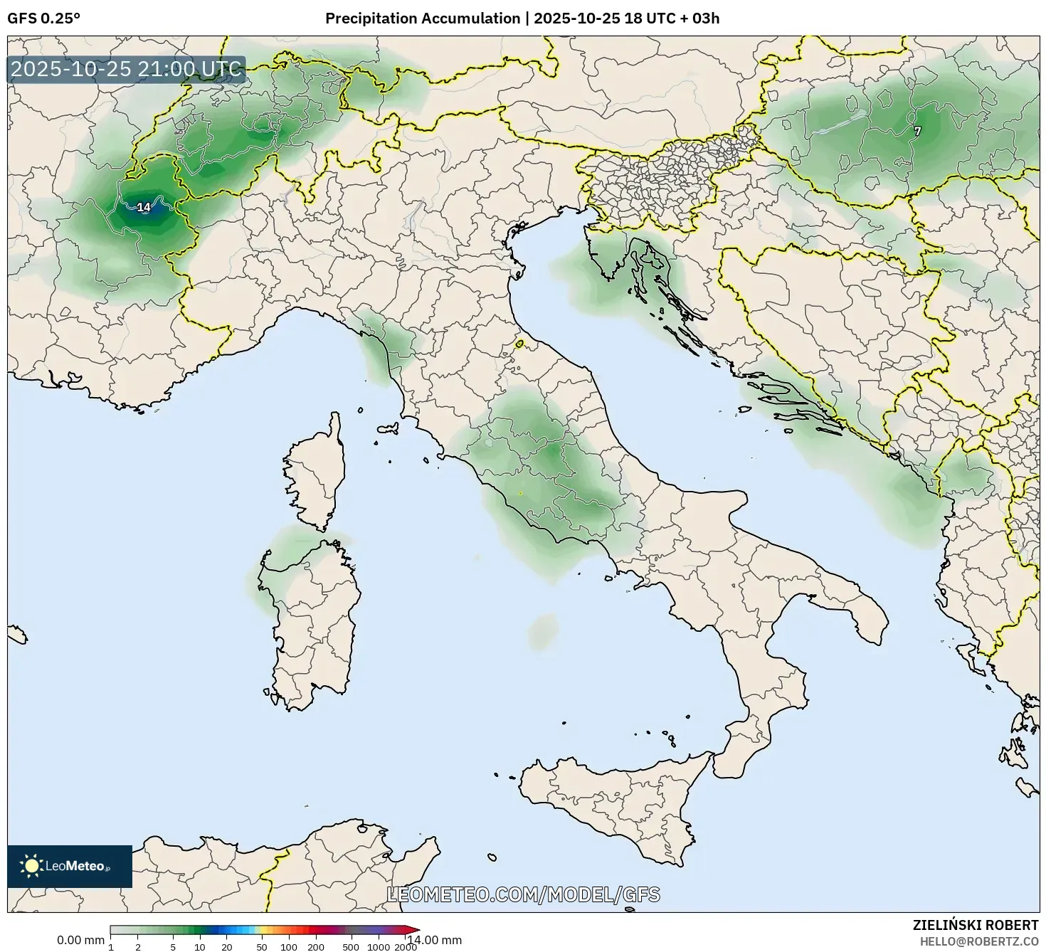 GFS model - Italy, Precipitation Accumulation GFS model - Italy, Precipitation Accumulation